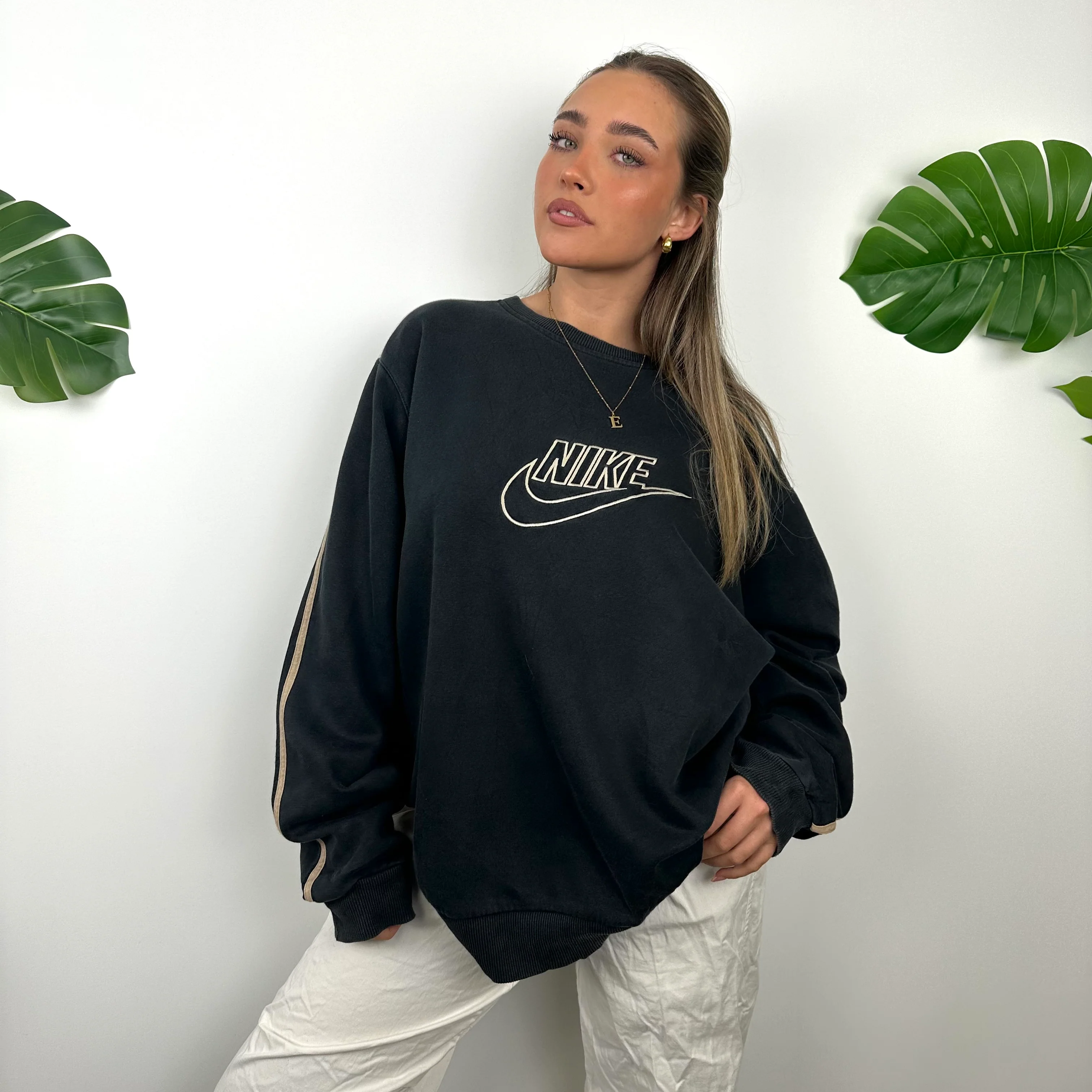 Nike Black Embroidered Spell Out Sweatshirt (XL) - Image 9