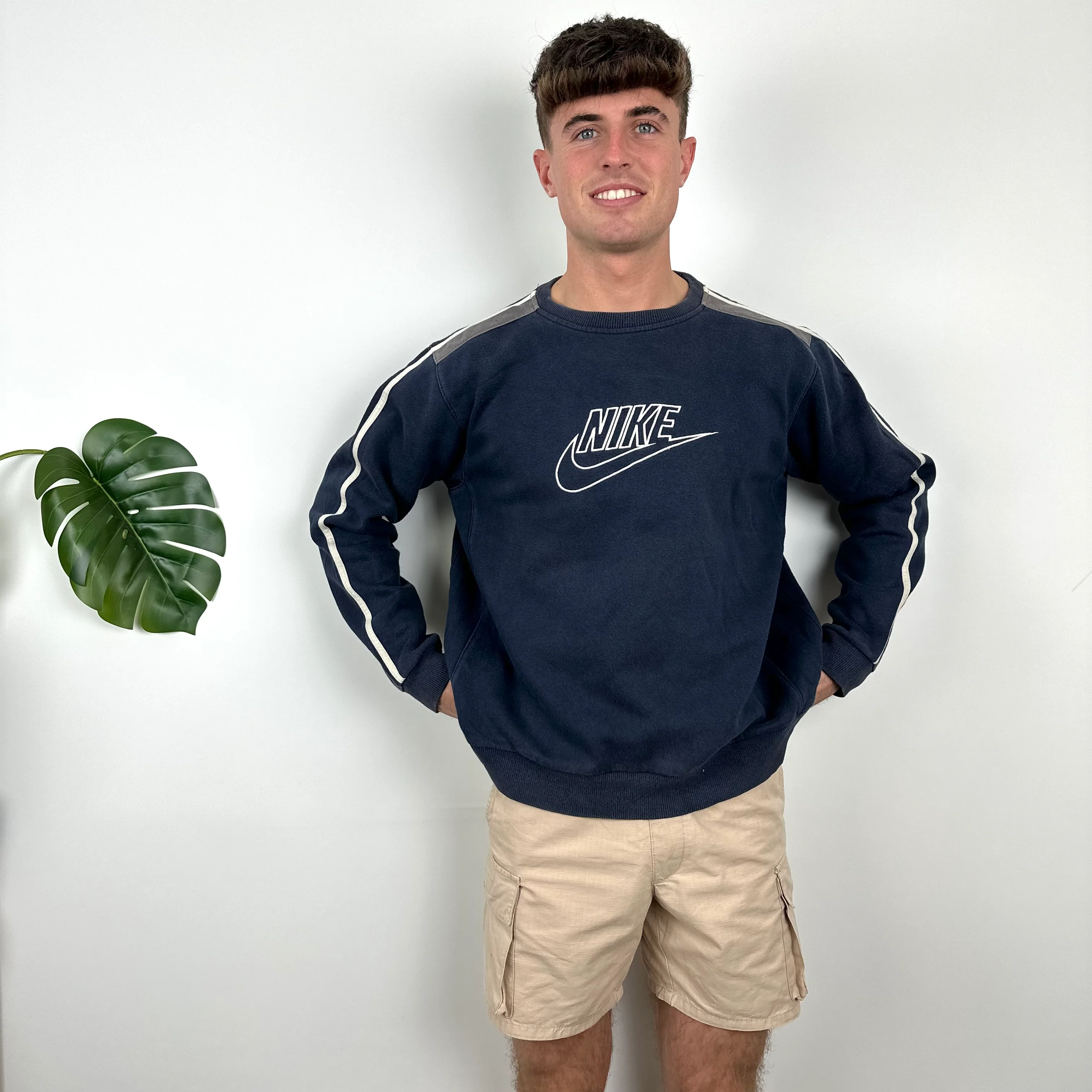 Nike Navy Embroidered Spell Out Sweatshirt (L) - Image 2