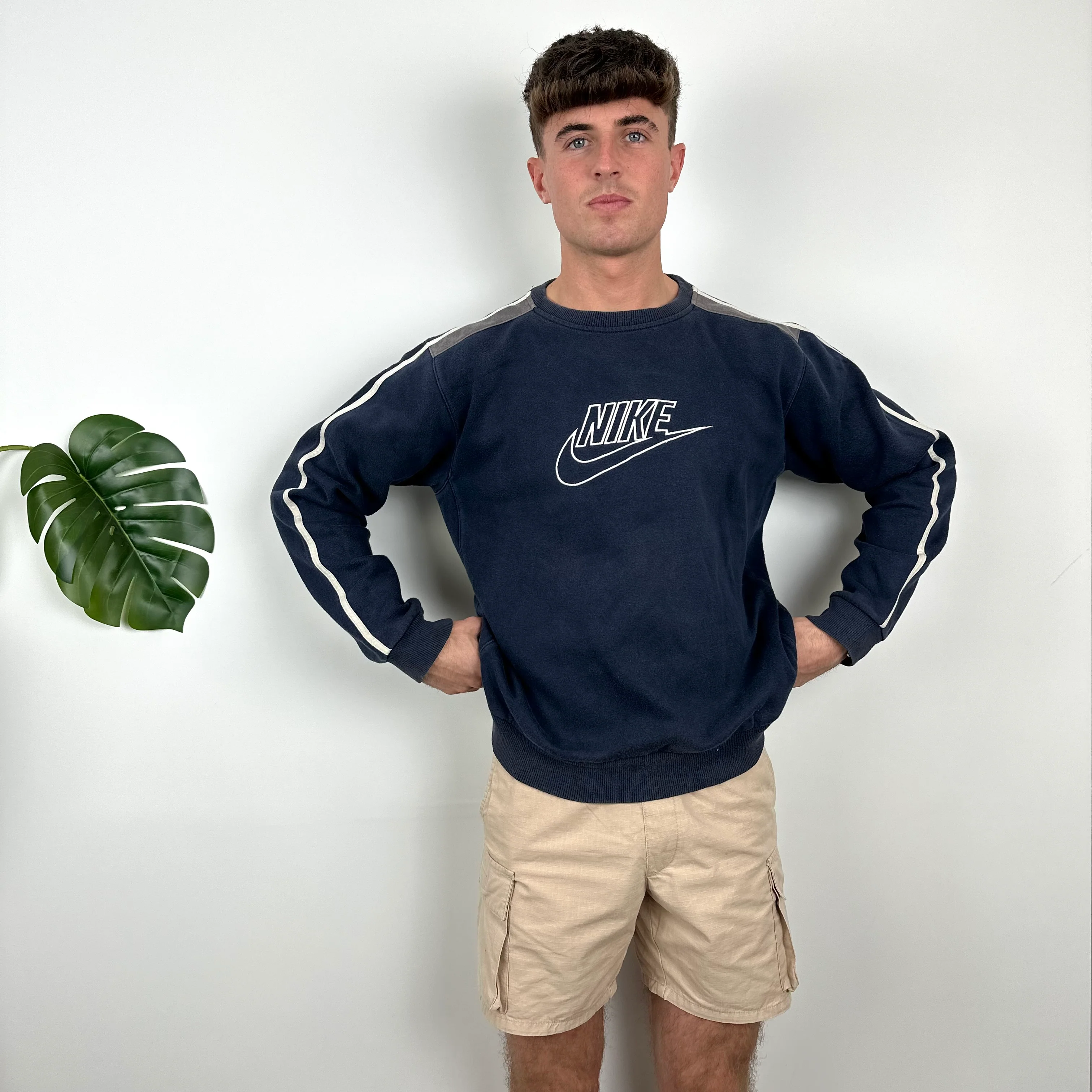 Nike Navy Embroidered Spell Out Sweatshirt (L) - Image 4