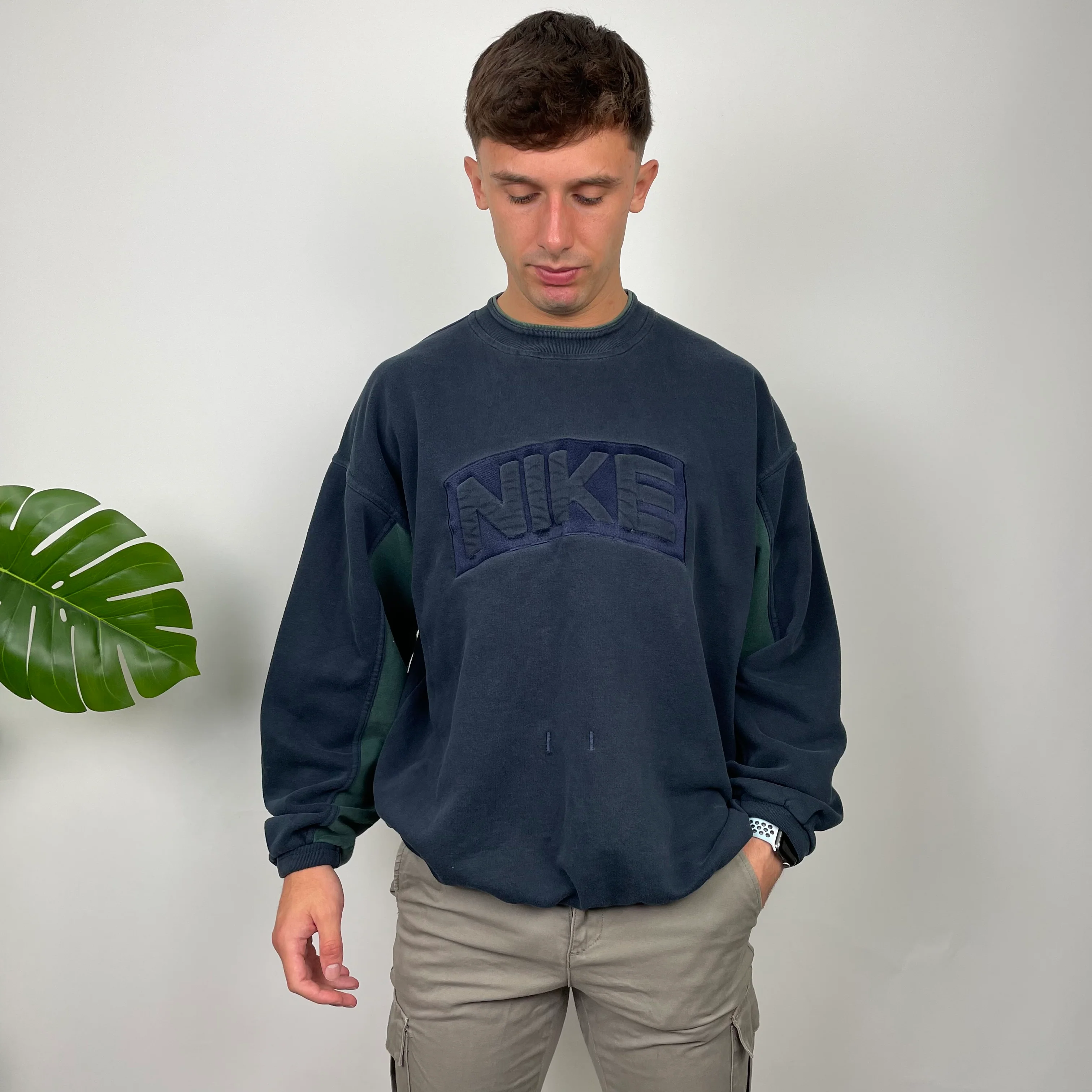 Nike Navy Embroidered Spell Out Sweatshirt (L) - Image 2