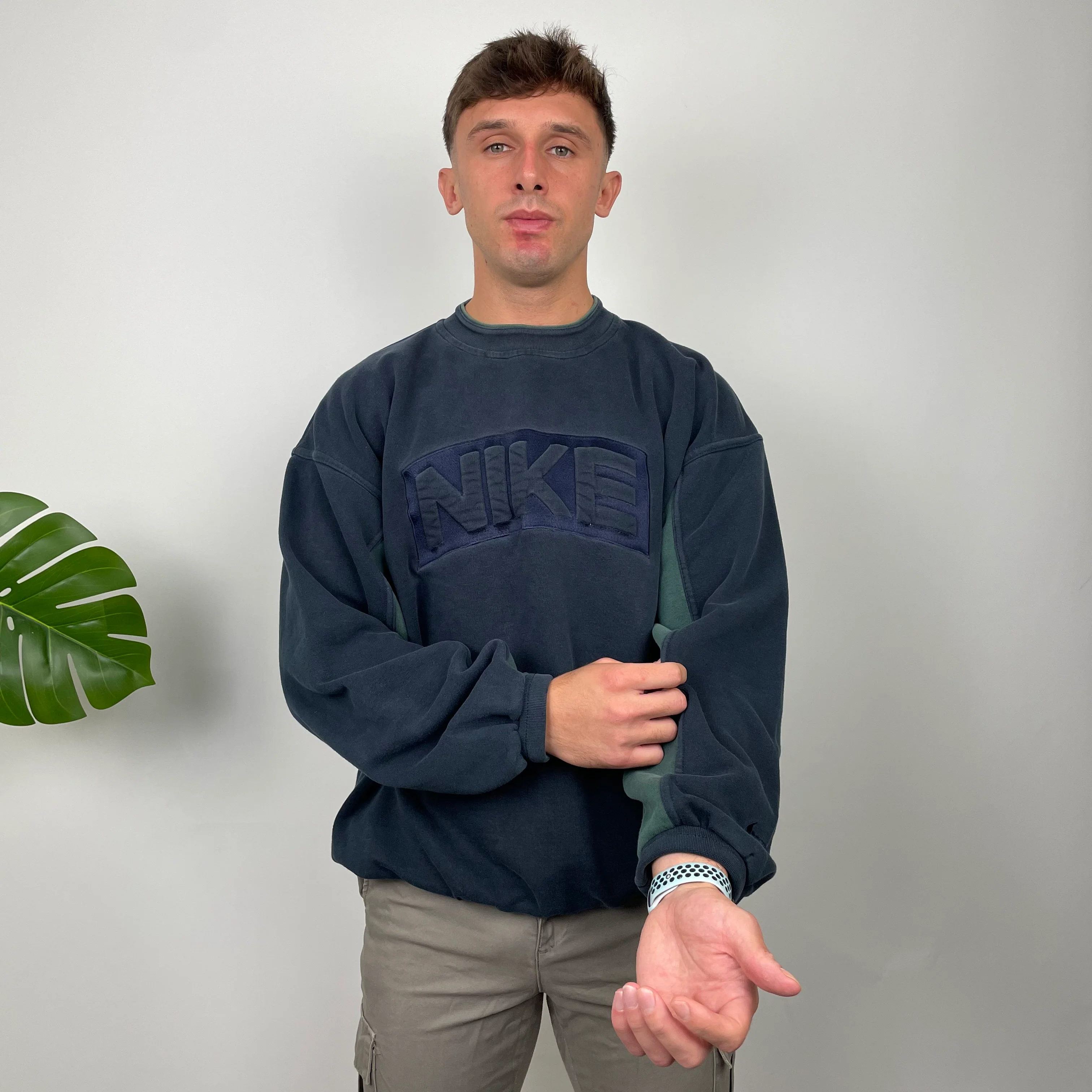 Nike Navy Embroidered Spell Out Sweatshirt (L) - Image 3