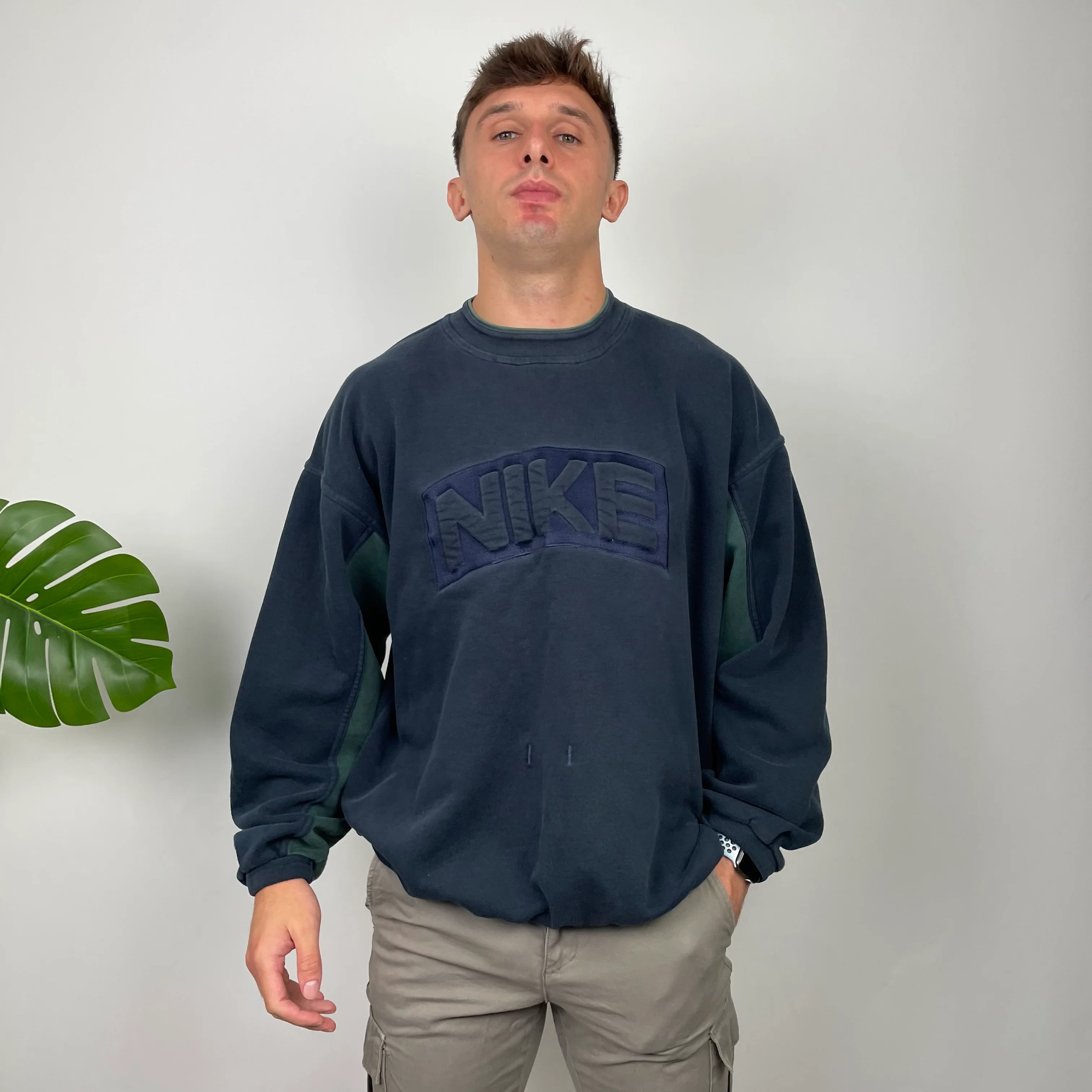Nike Navy Embroidered Spell Out Sweatshirt (L) - Image 5