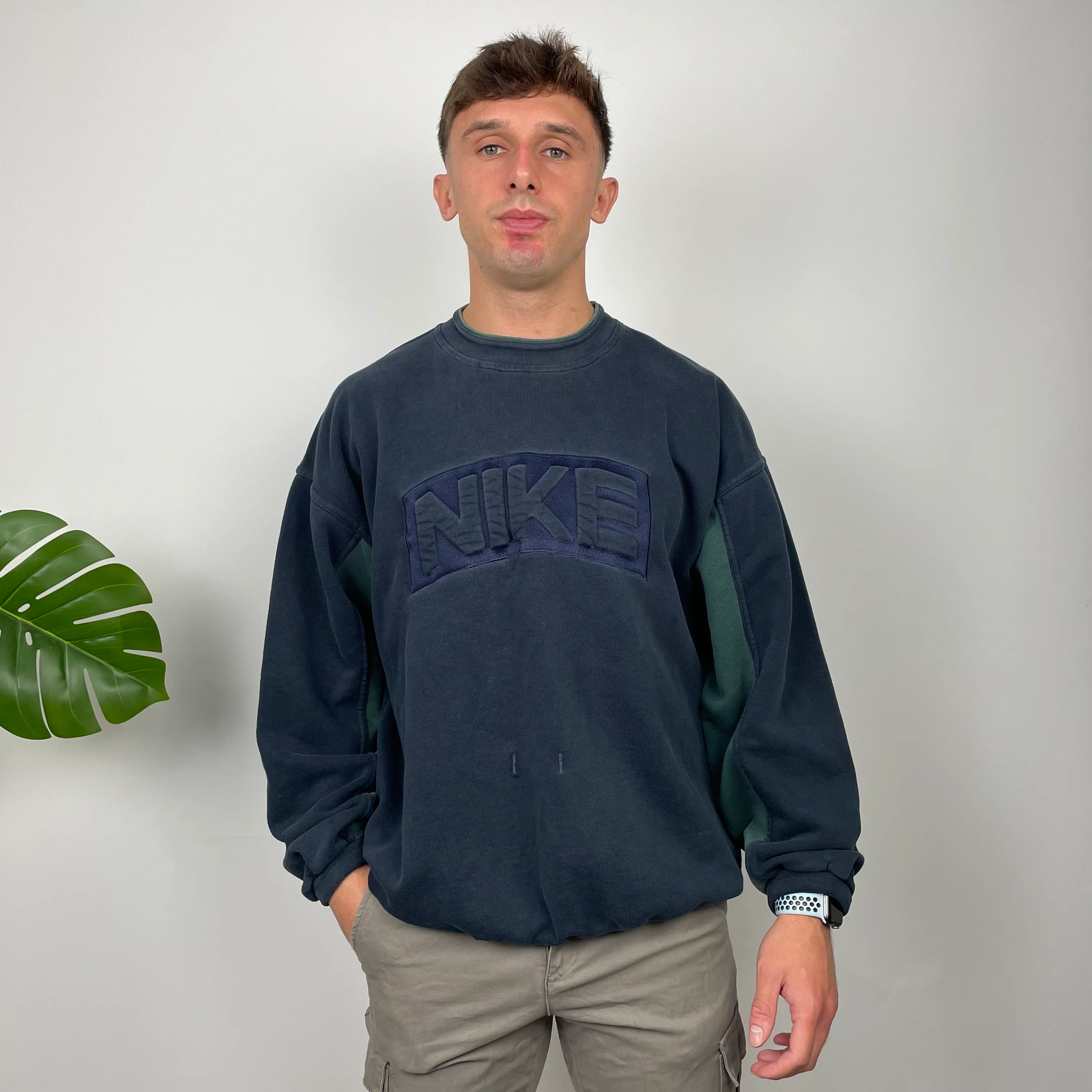 Nike Navy Embroidered Spell Out Sweatshirt (L) - Image 6