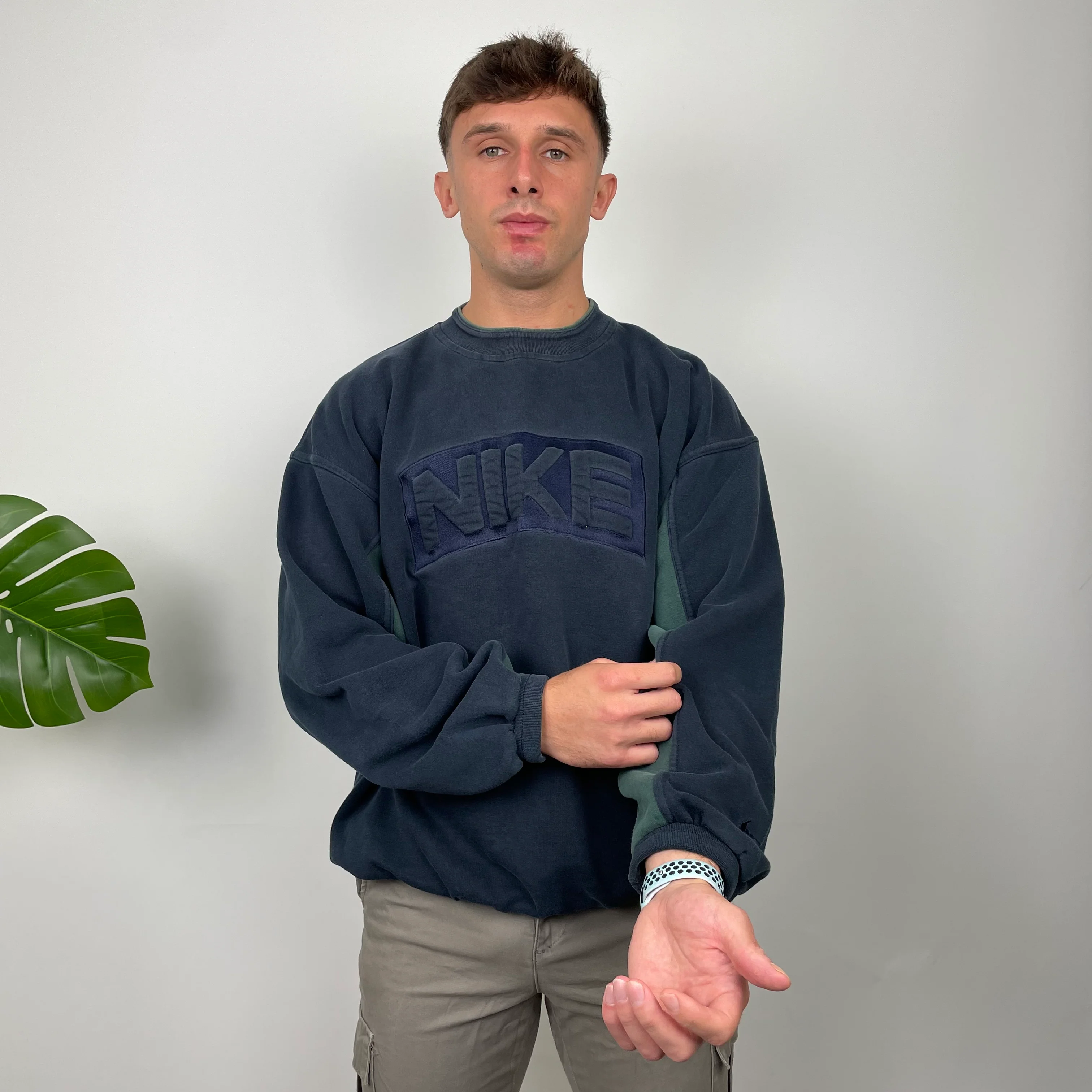Nike Navy Embroidered Spell Out Sweatshirt (L) - Image 7