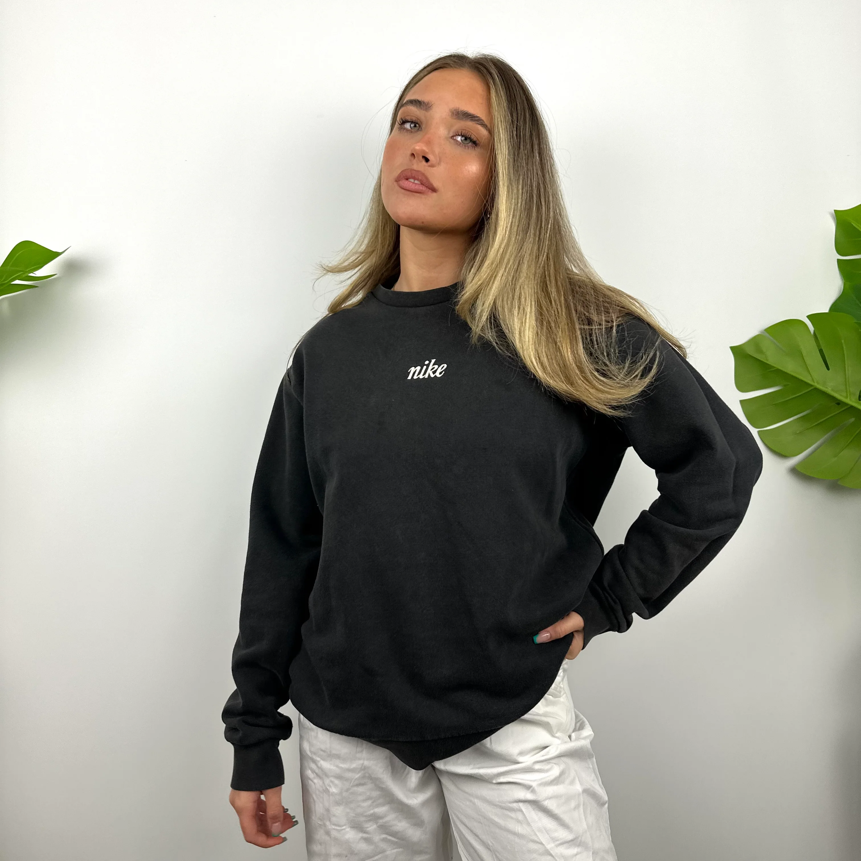Nike Black Embroidered Spell Out Sweatshirt (L) - Image 3