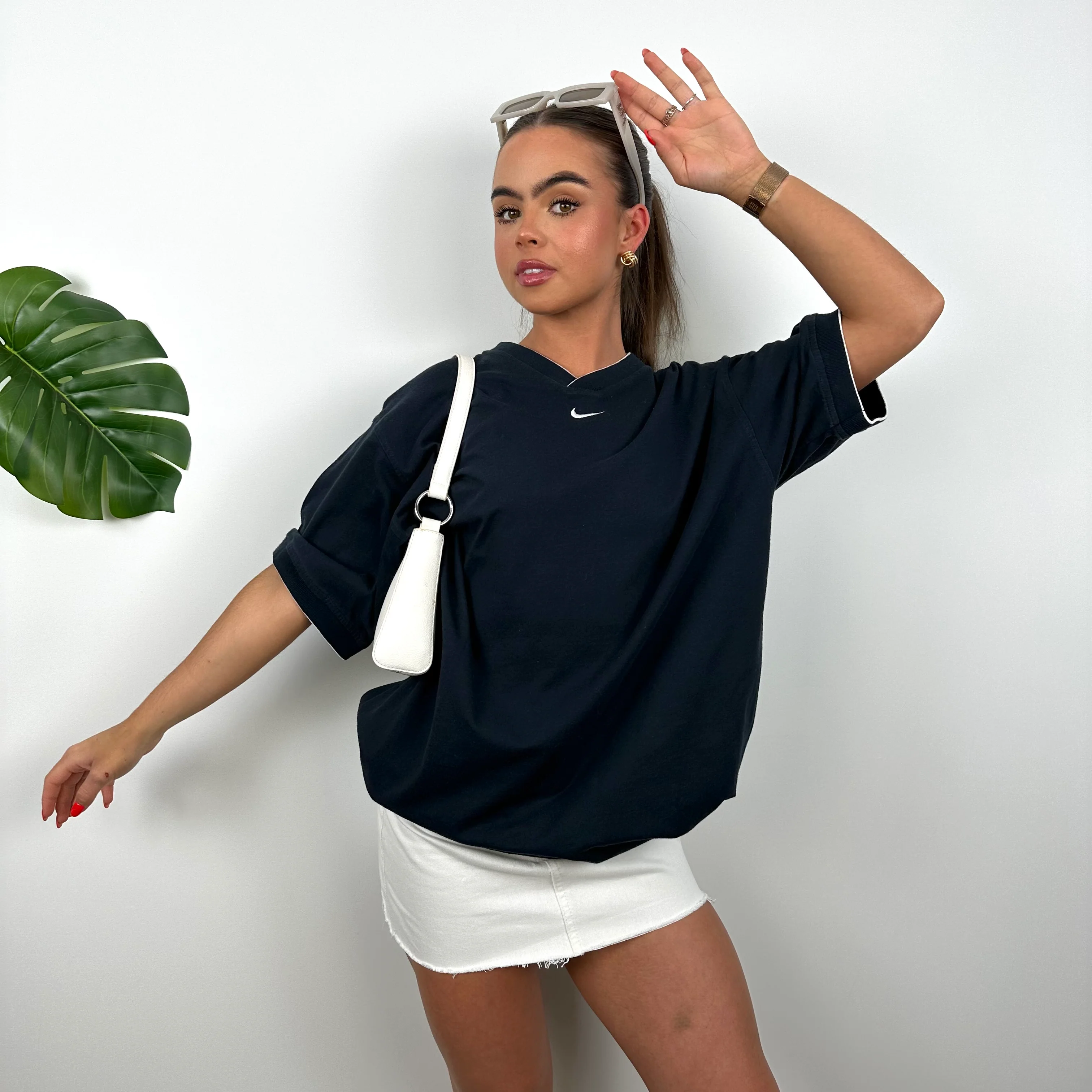 Nike Navy Embroidered Swoosh T Shirt (XL) - Image 2