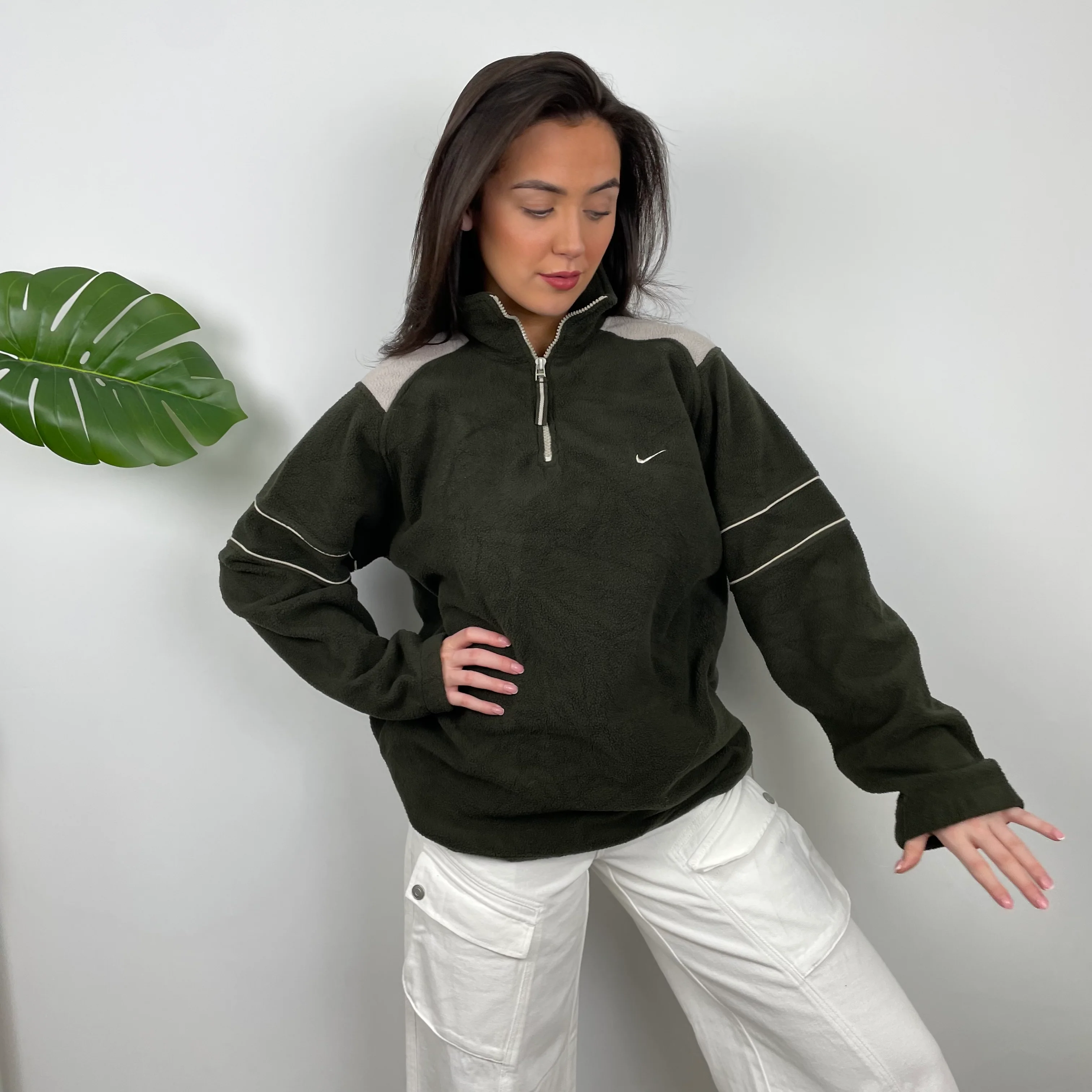 Nike Green Embroidered Spell Out Teddy Bear Fleece Quarter Zip Sweatshirt (L) - Image 6