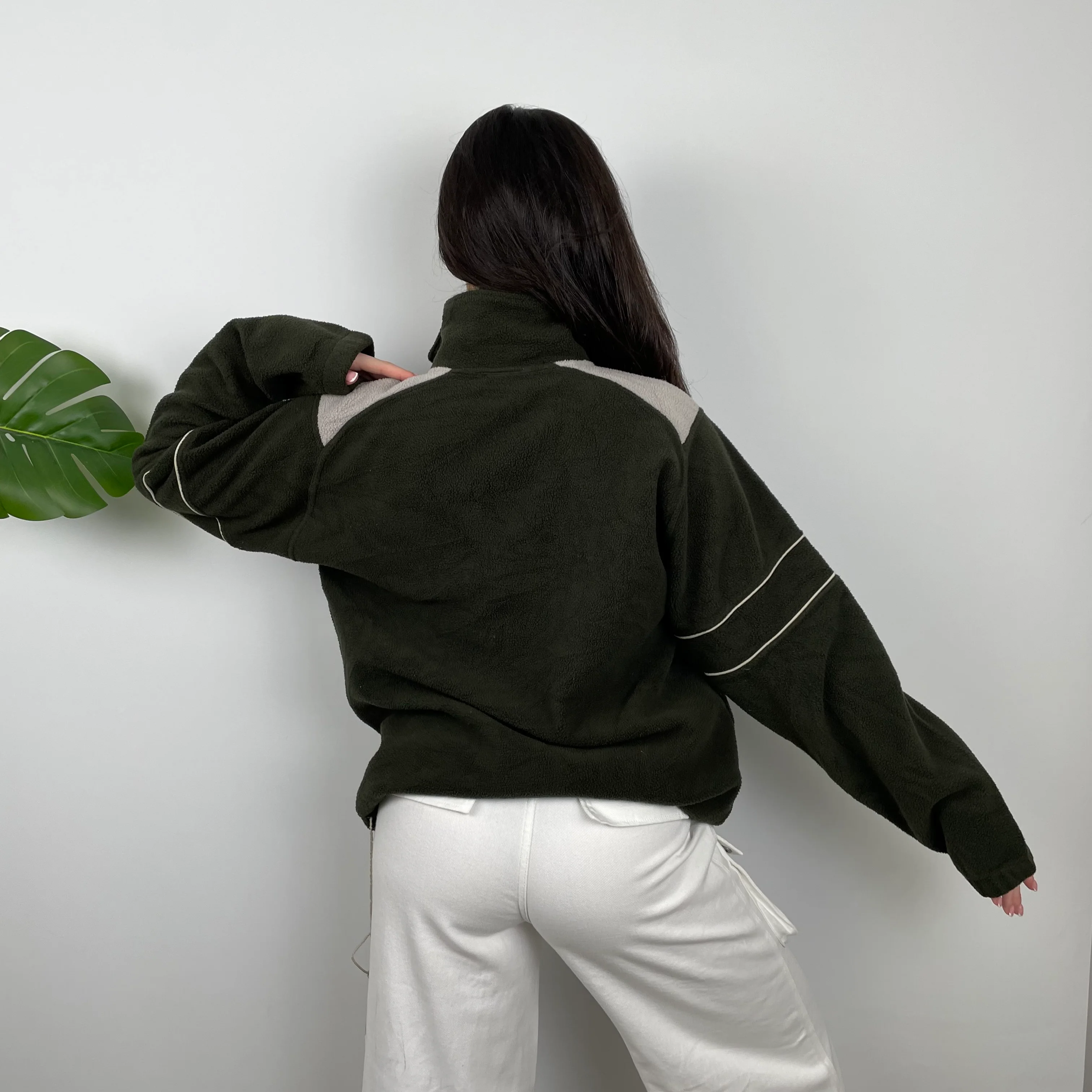 Nike Green Embroidered Spell Out Teddy Bear Fleece Quarter Zip Sweatshirt (L) - Image 7