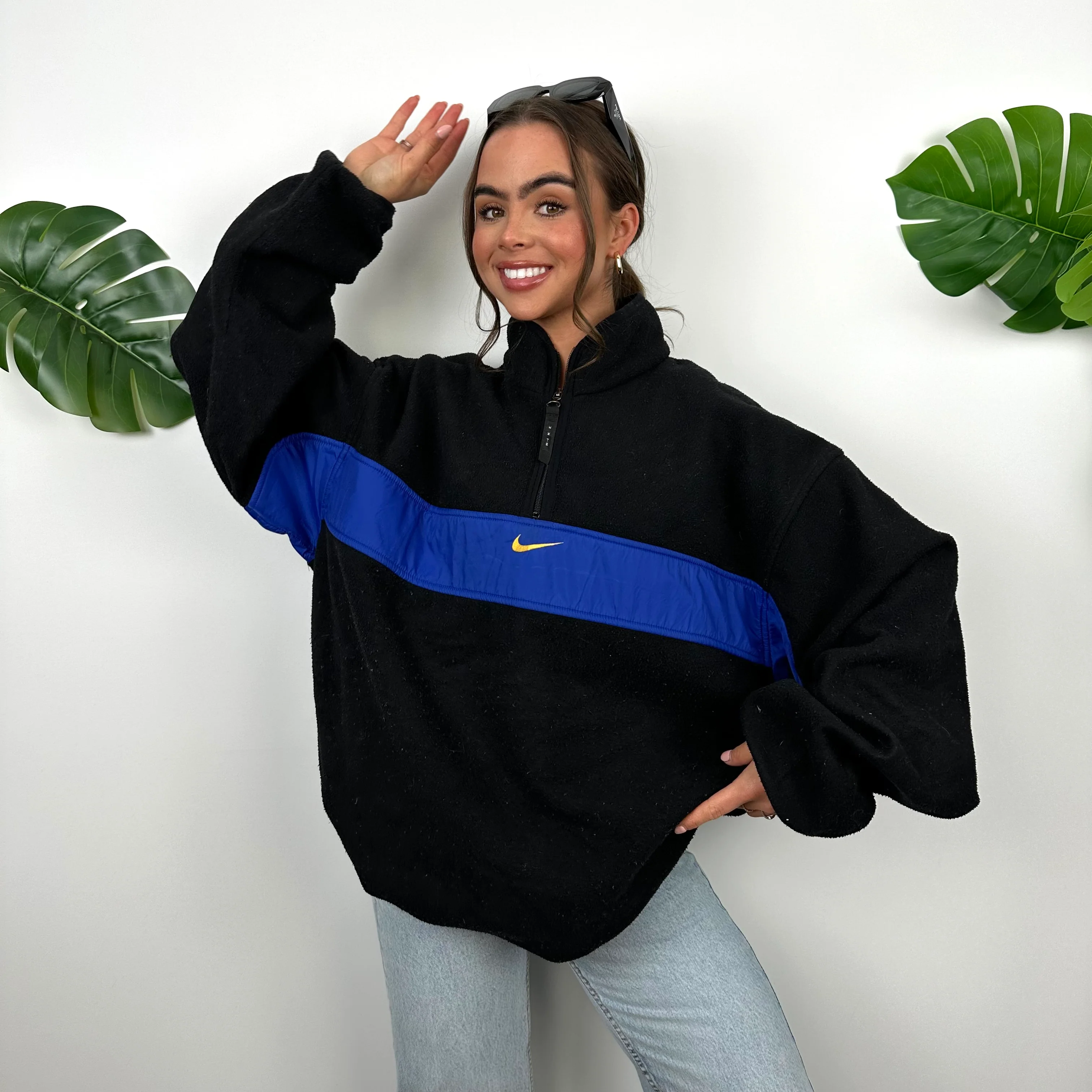 Nike Black Embroidered Spell Out Teddy Bear Fleece Quarter Zip Sweatshirt (XL) - Image 5