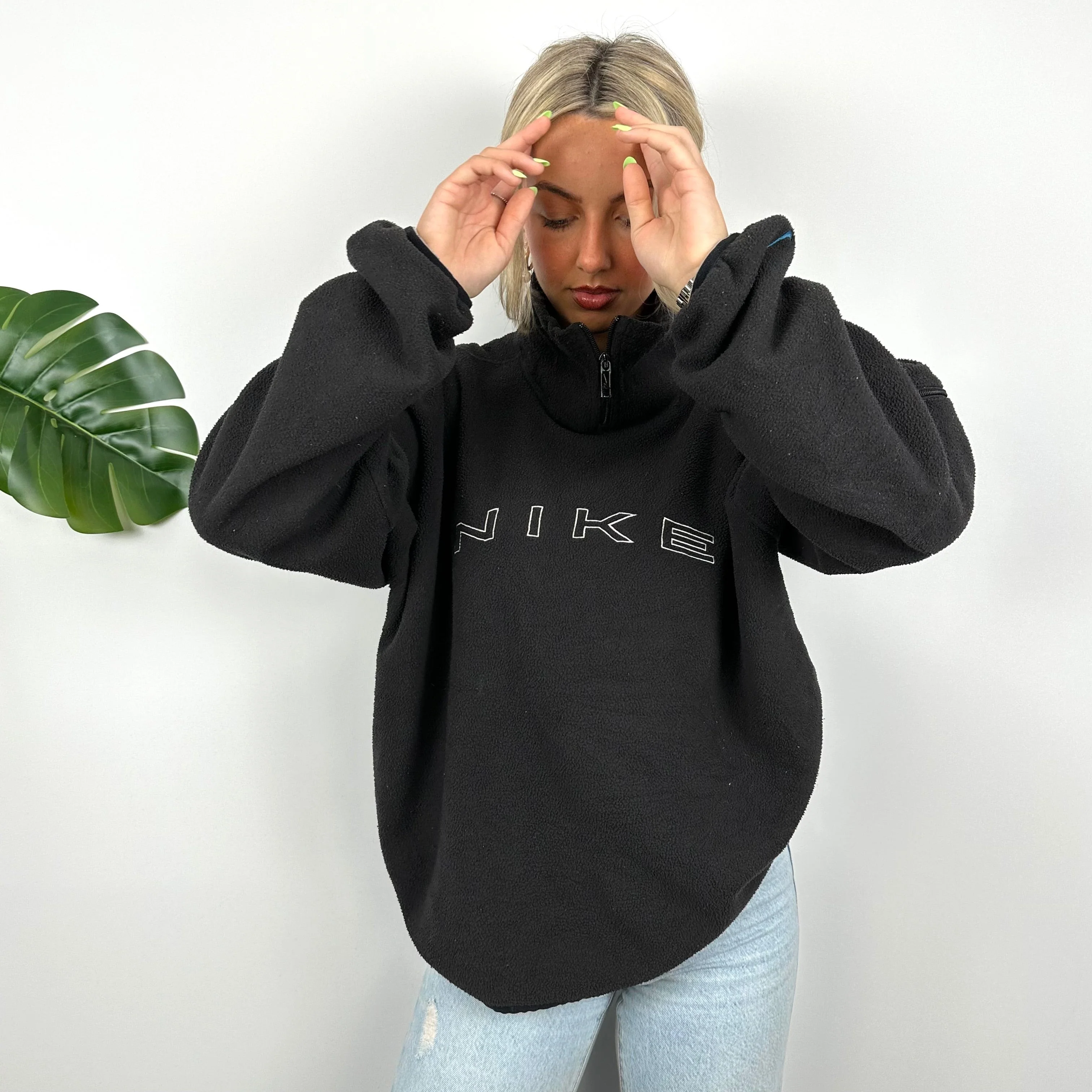 Nike Black Embroidered Spell Out Teddy Bear Fleece Quarter Zip Sweatshirt (M) - Image 5