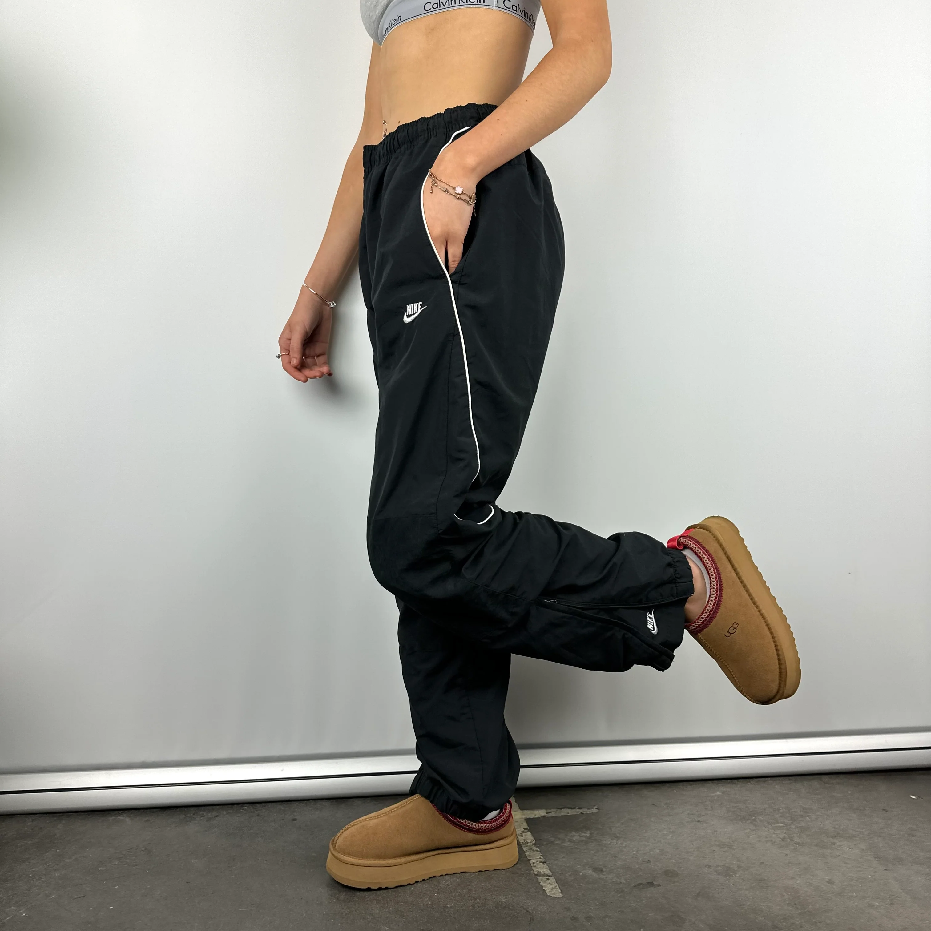 Nike Black Embroidered Spell Out Track Pants (L) - Image 2