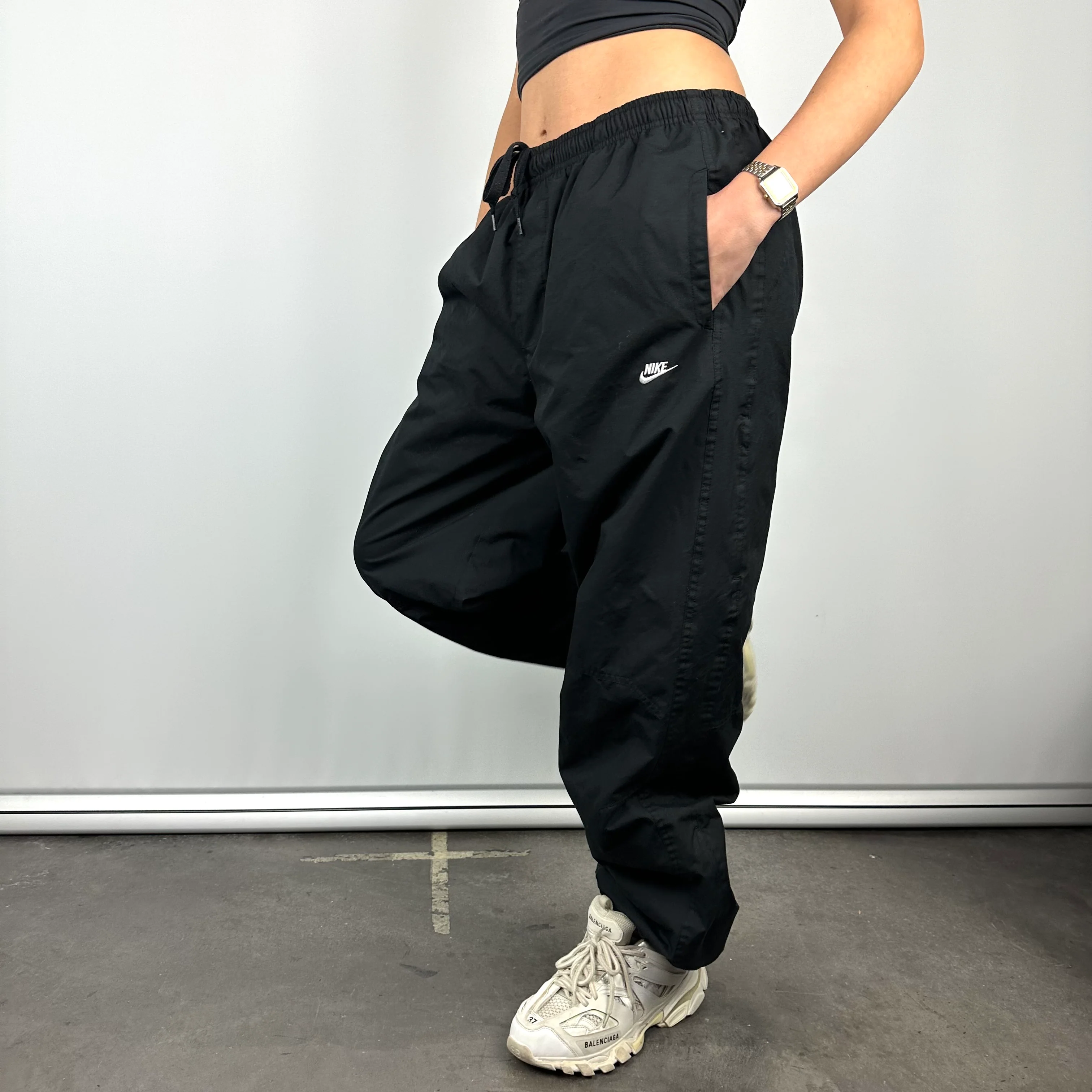 Nike Black Embroidered Spell Out Track Pants (L) - Image 2