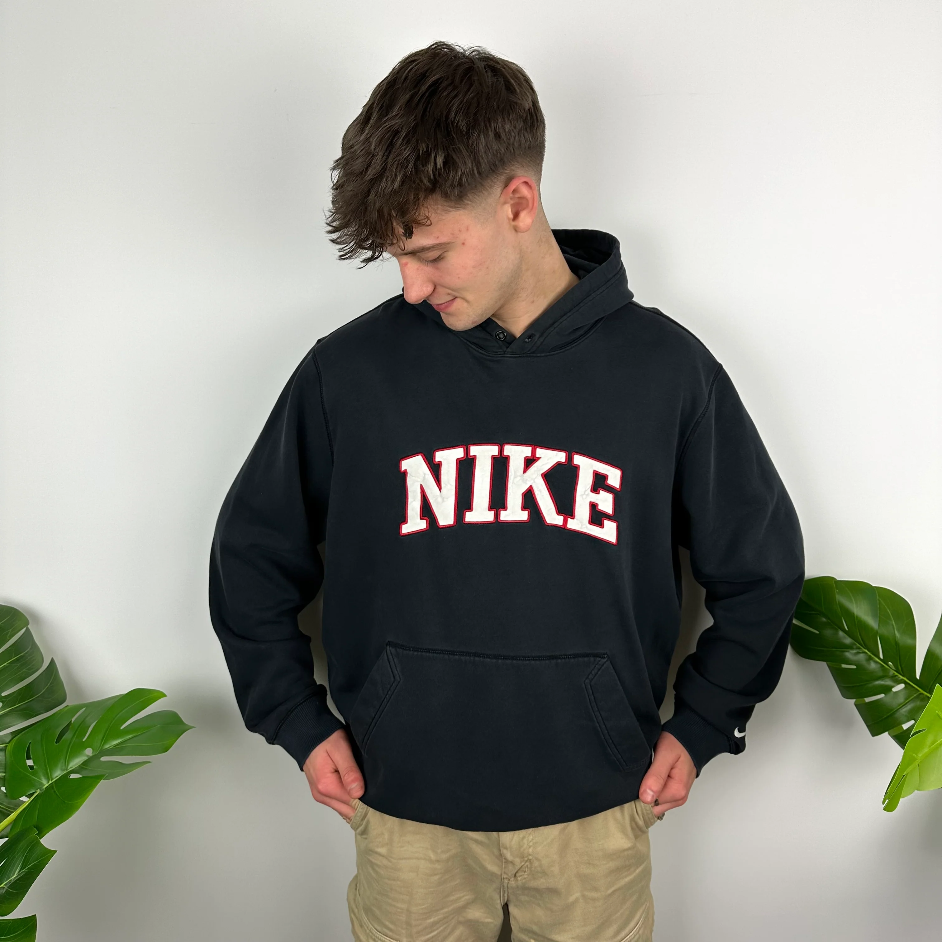 Nike Black Embroidered Spell Out Zip Up Hoodie (L) - Image 2