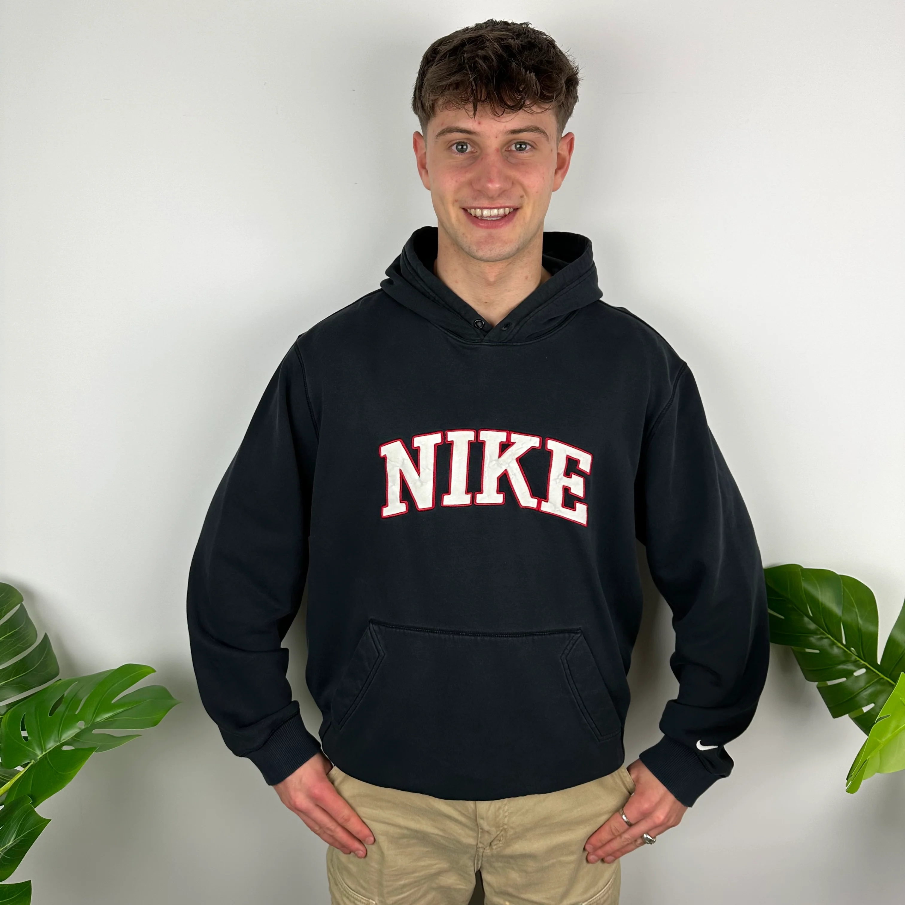 Nike Black Embroidered Spell Out Zip Up Hoodie (L) - Image 3