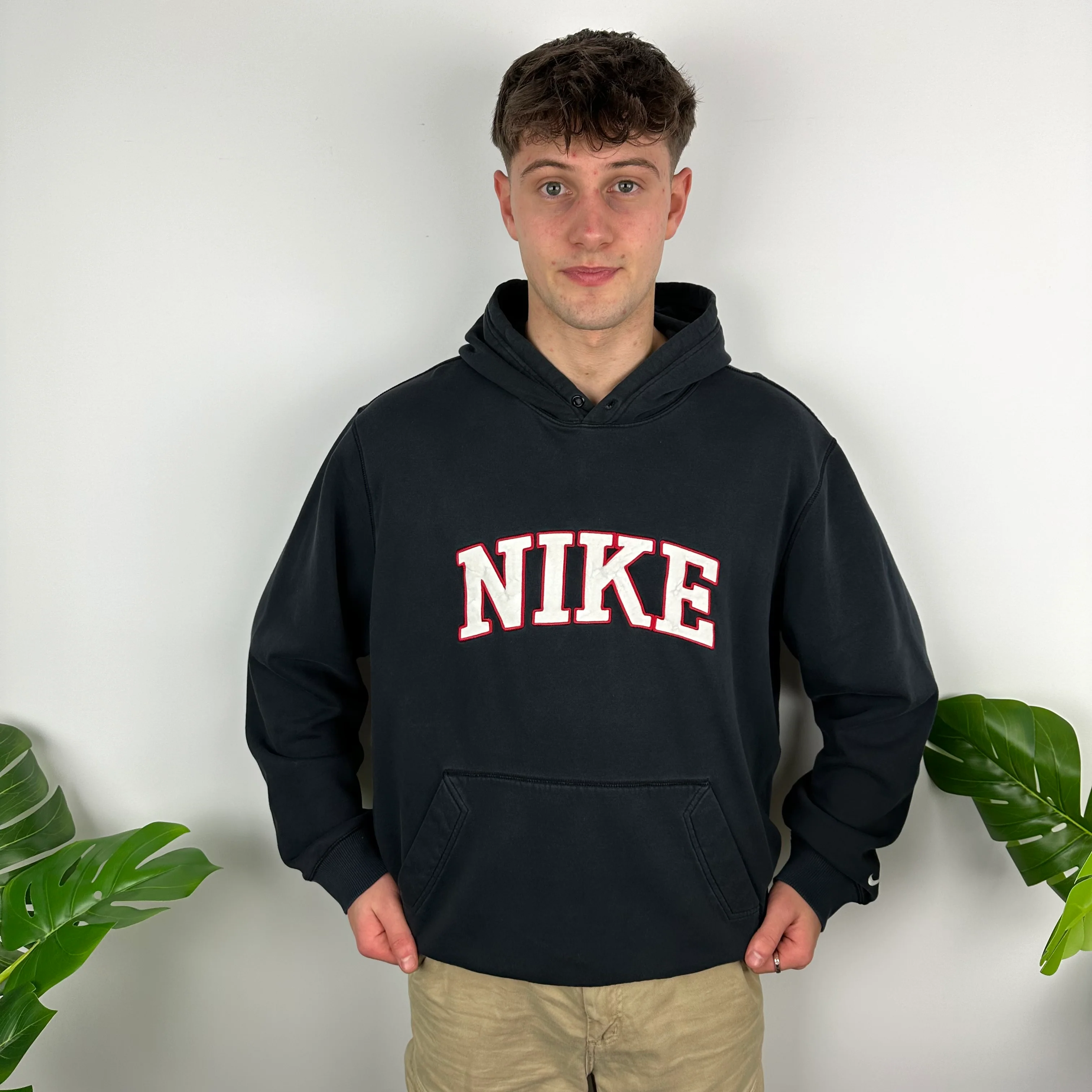 Nike Black Embroidered Spell Out Zip Up Hoodie (L) - Image 5