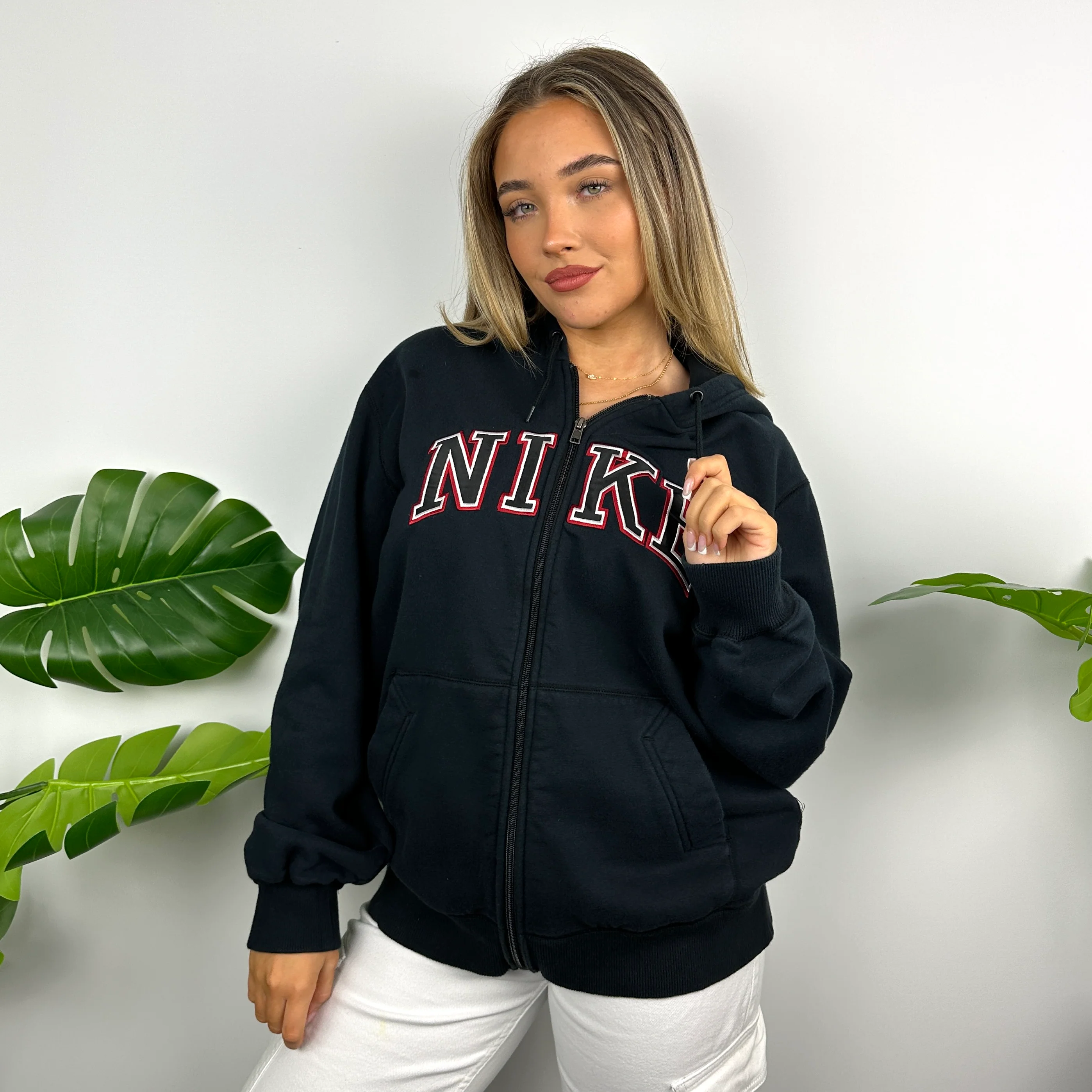 Nike Black Embroidered Spell Out Zip Up Hoodie Jacket (L) - Image 2
