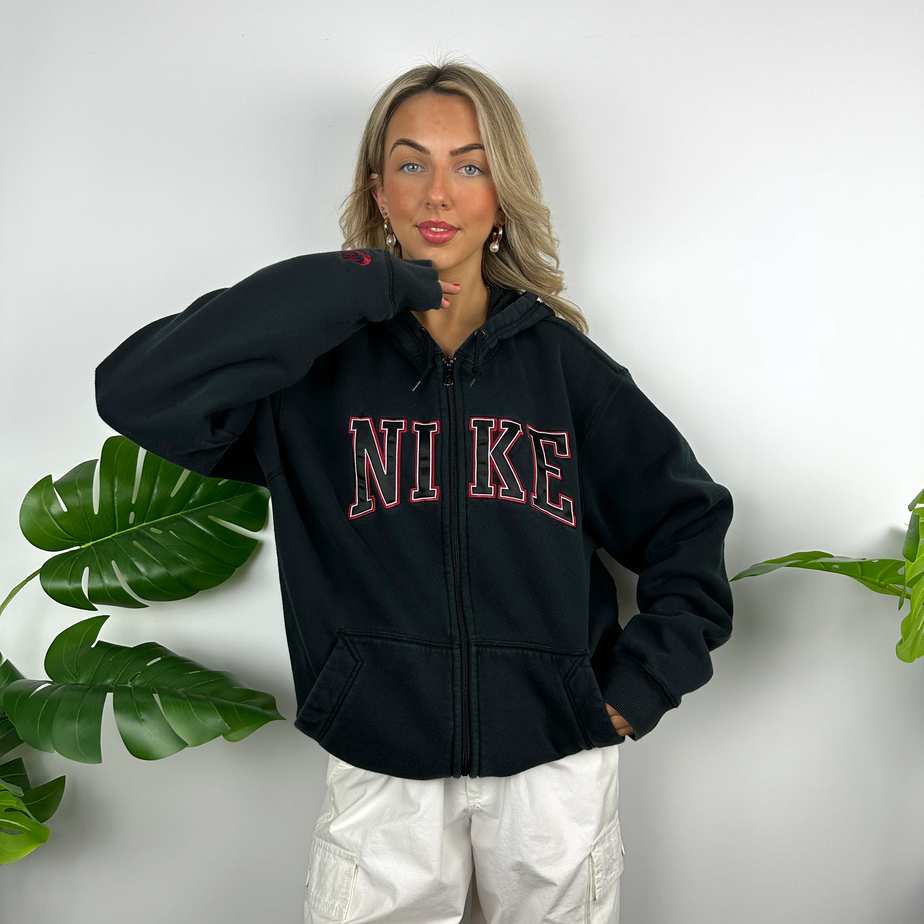 Nike Black Embroidered Spell Out Zip Up Hoodie Jacket (L) - Image 2