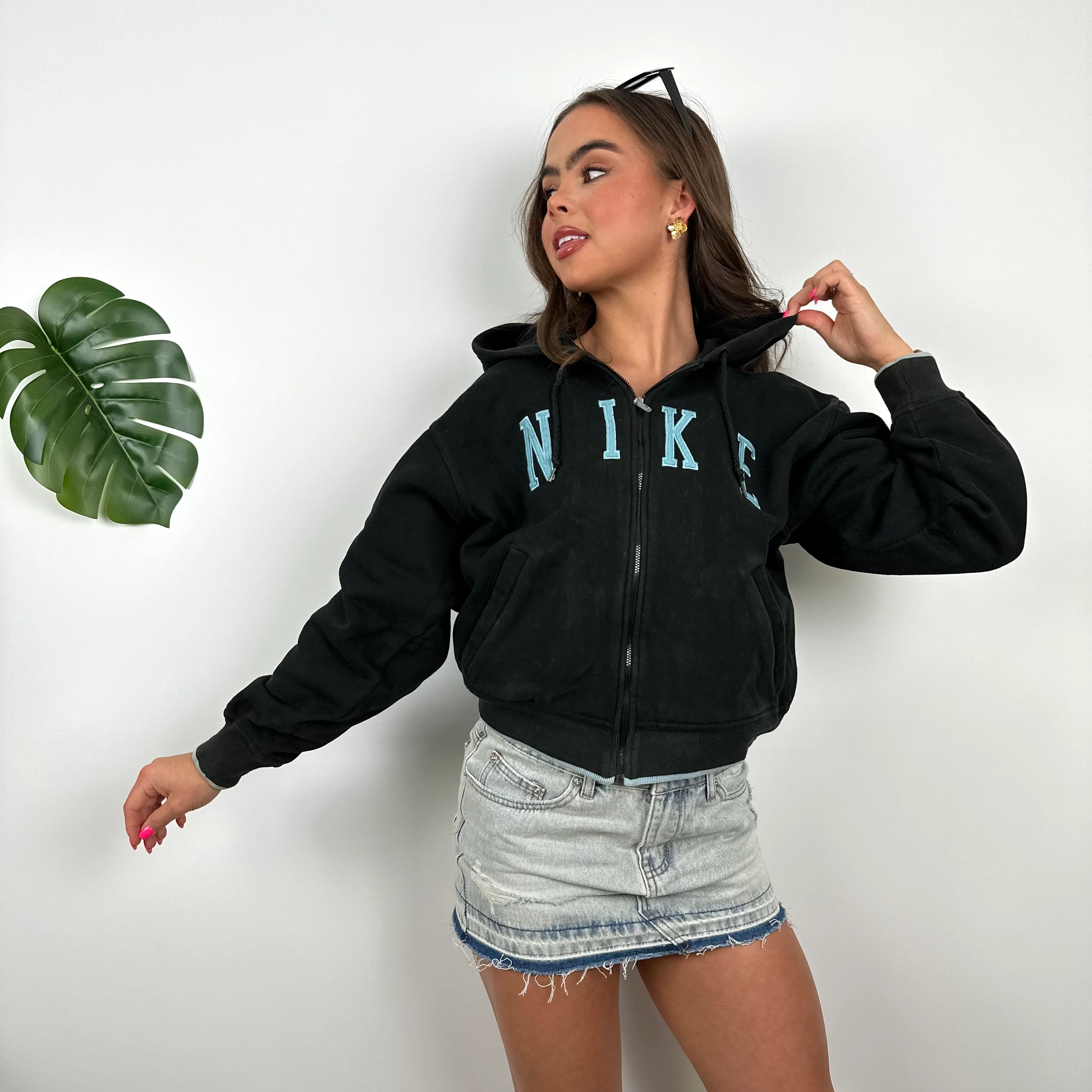 Nike Black Embroidered Spell Out Zip Up Hoodie Jacket (S) - Image 2