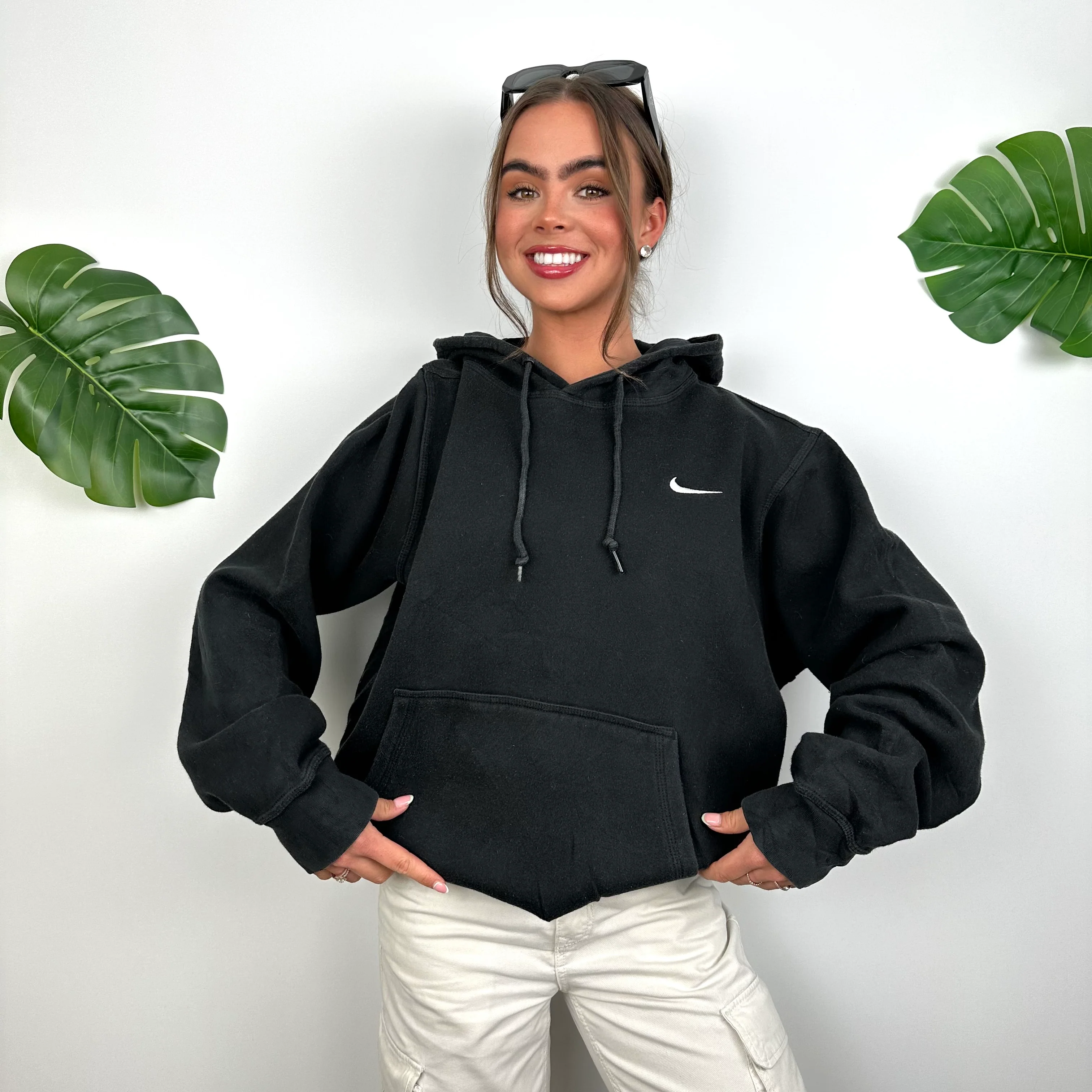 Nike Black Embroidered Swoosh Hoodie (L) - Image 2