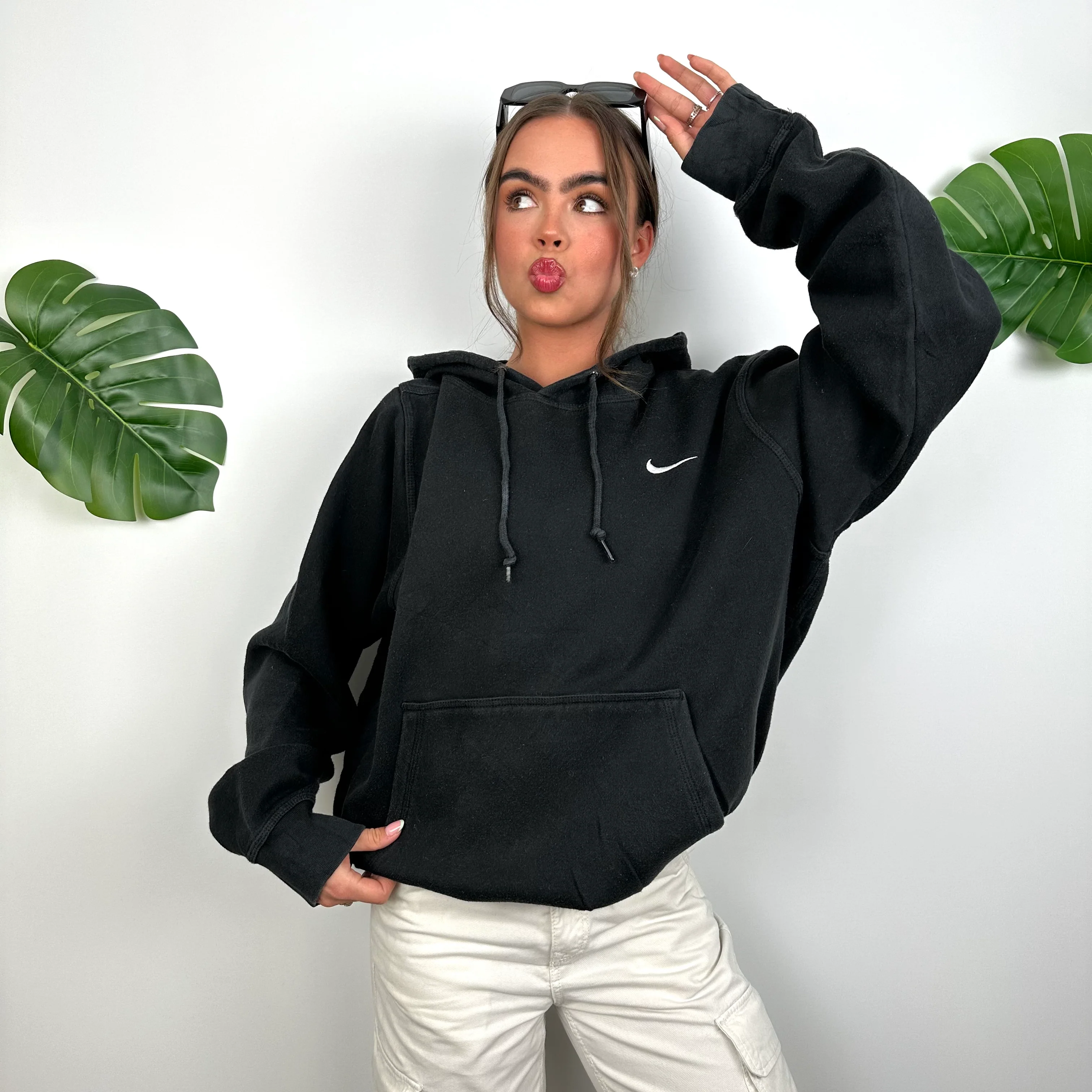Nike Black Embroidered Swoosh Hoodie (L) - Image 3