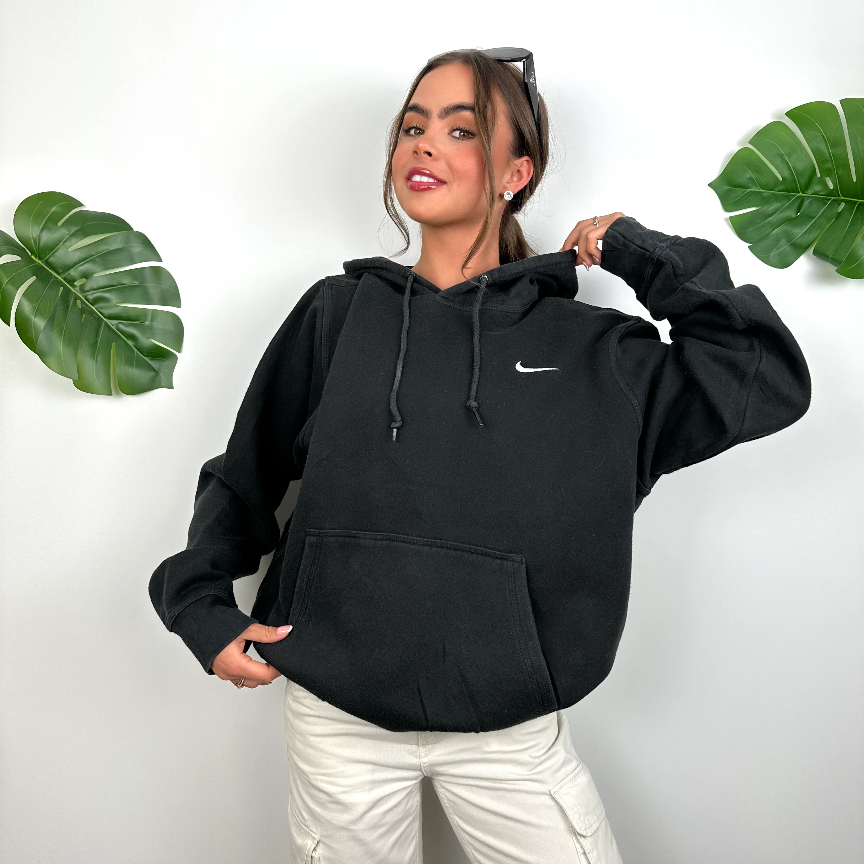 Nike Black Embroidered Swoosh Hoodie (L) - Image 4