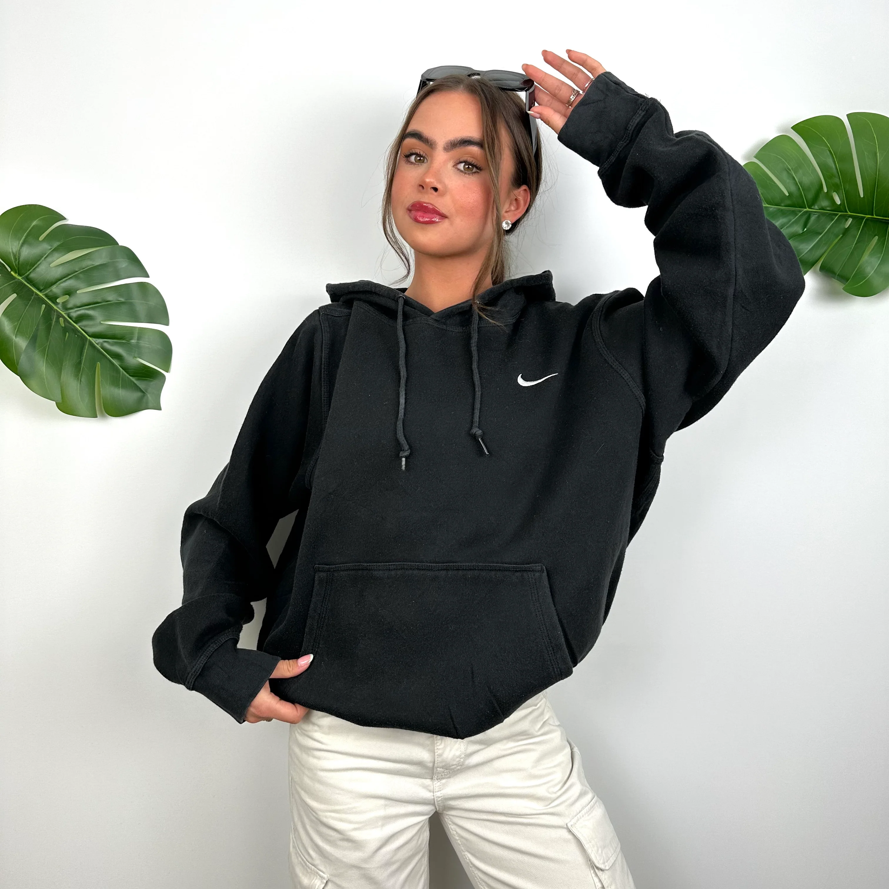 Nike Black Embroidered Swoosh Hoodie (L) - Image 6