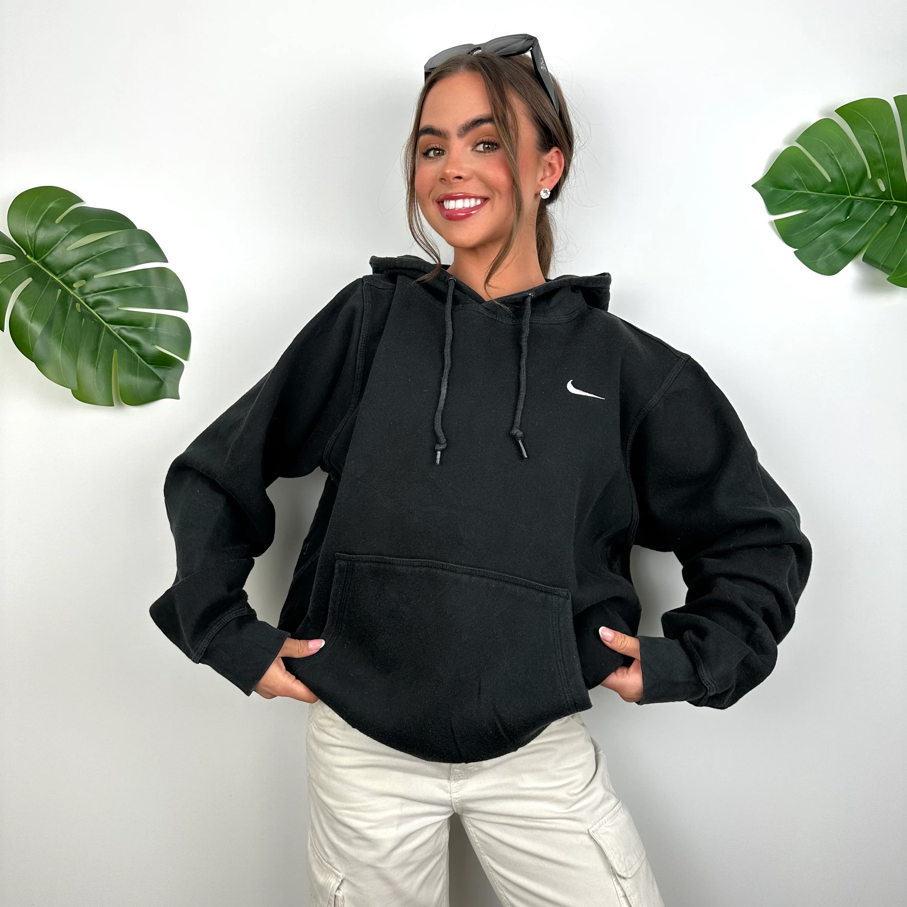Nike Black Embroidered Swoosh Hoodie (L) - Image 7
