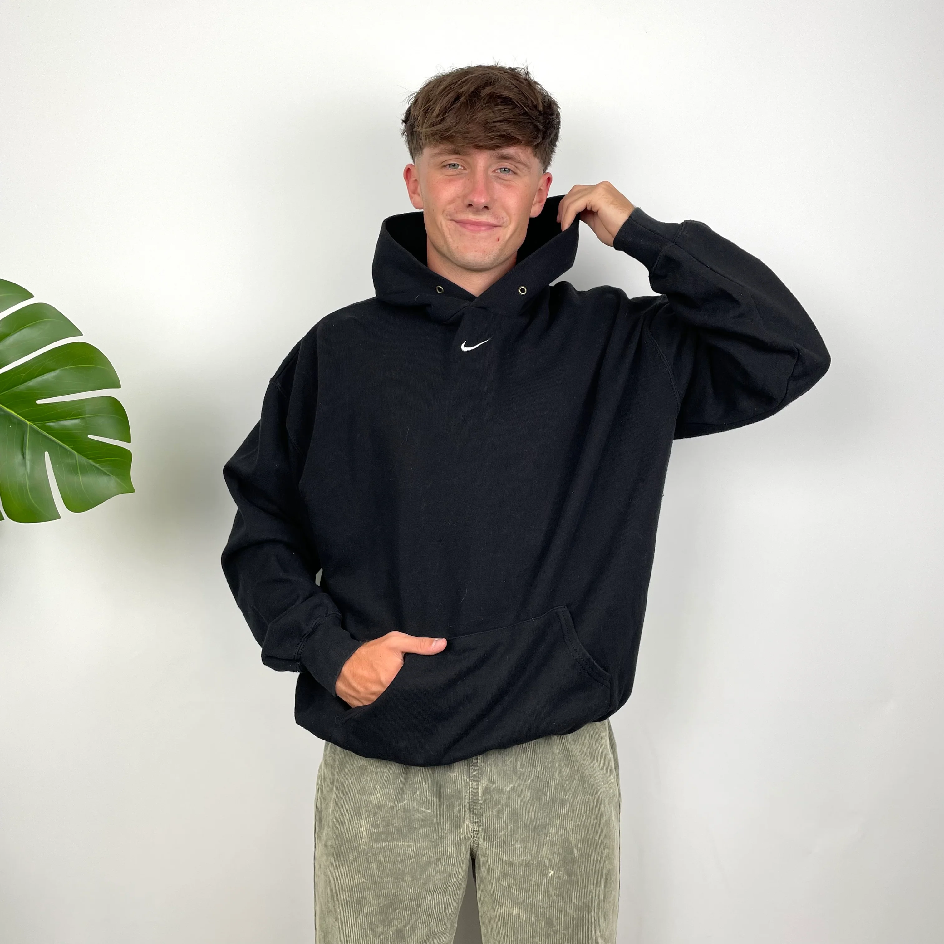Nike Black Embroidered Swoosh Hoodie (L) - Image 2