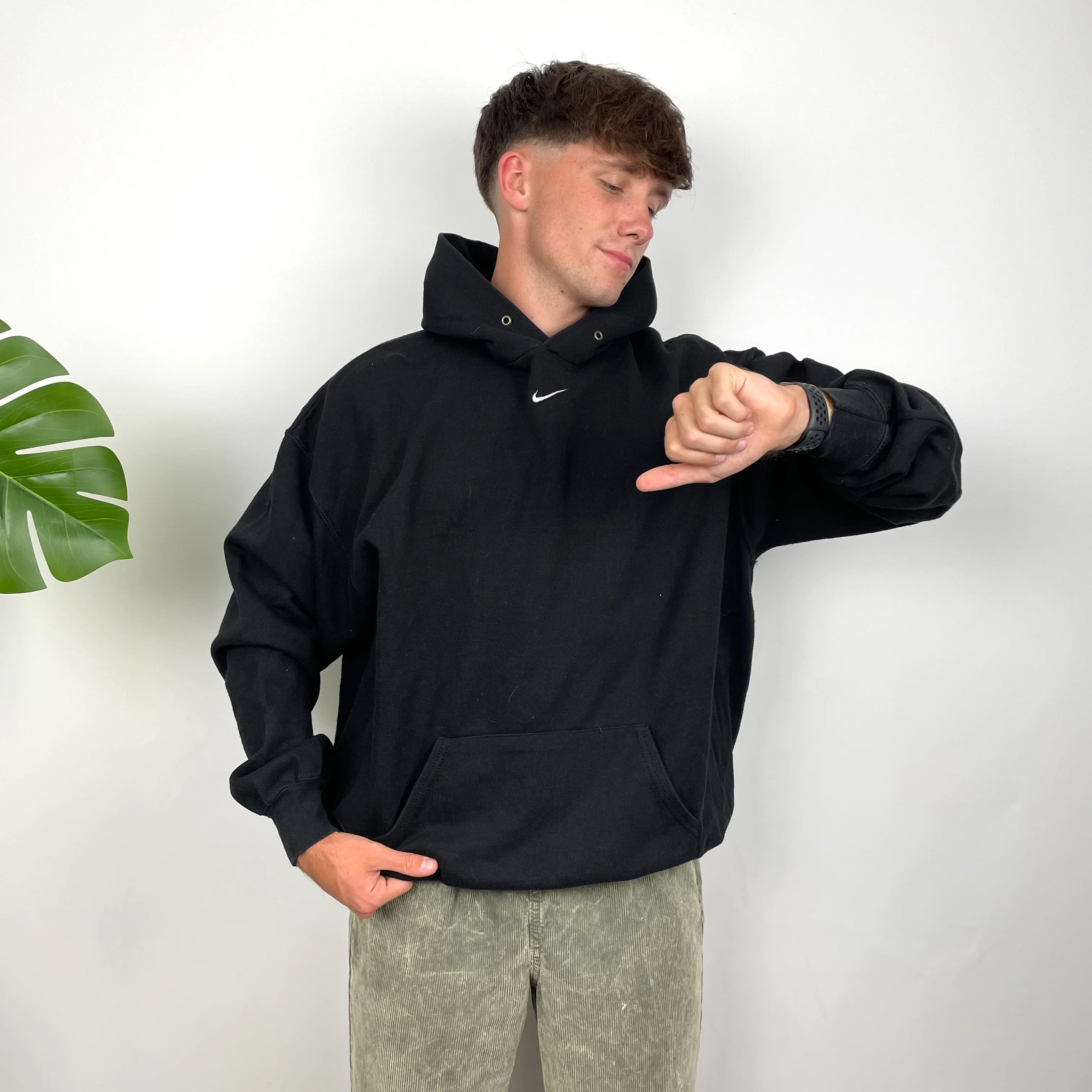 Nike Black Embroidered Swoosh Hoodie (L) - Image 5