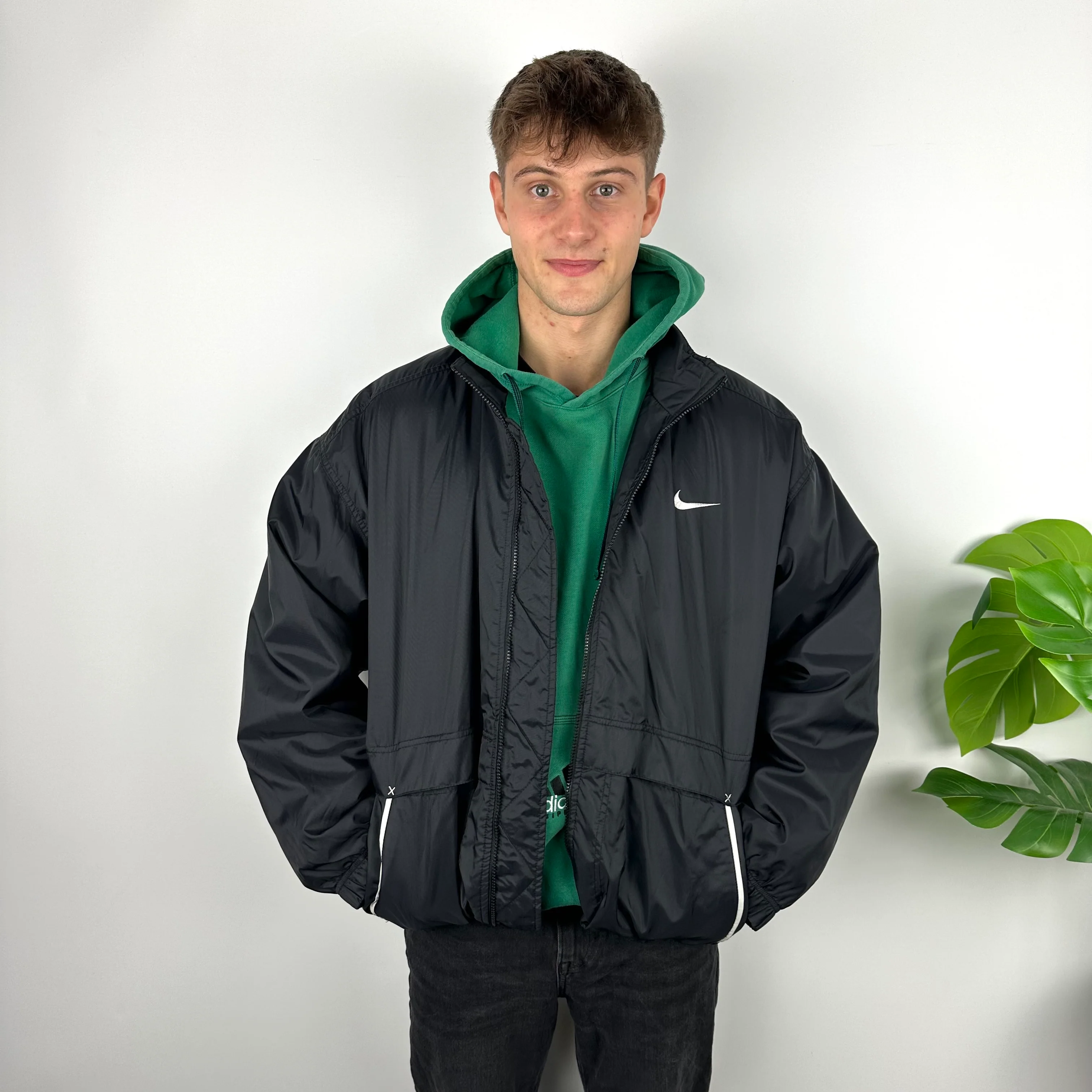 Nike Black Embroidered Swoosh Padded Jacket (L) - Image 2