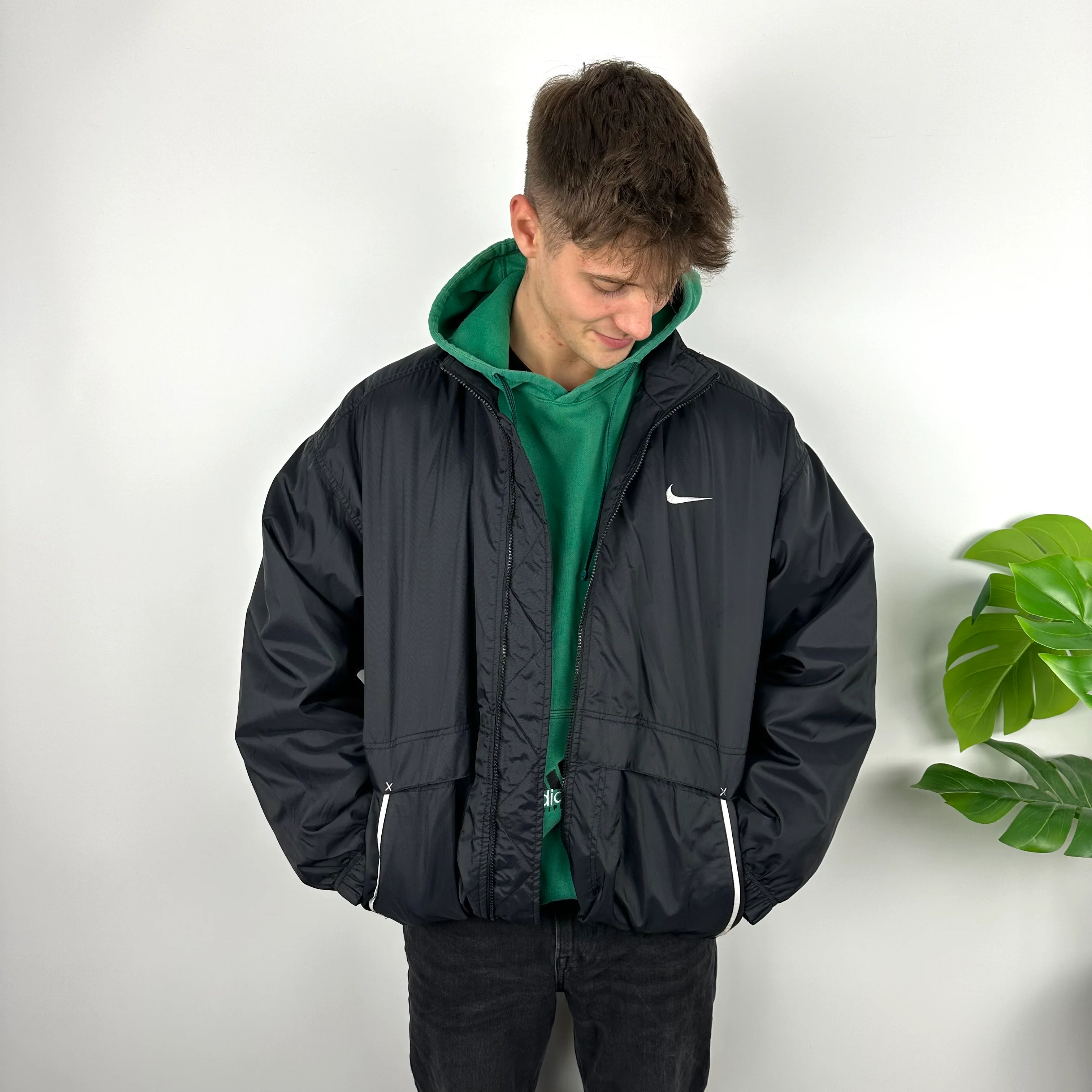 Nike Black Embroidered Swoosh Padded Jacket (L) - Image 3