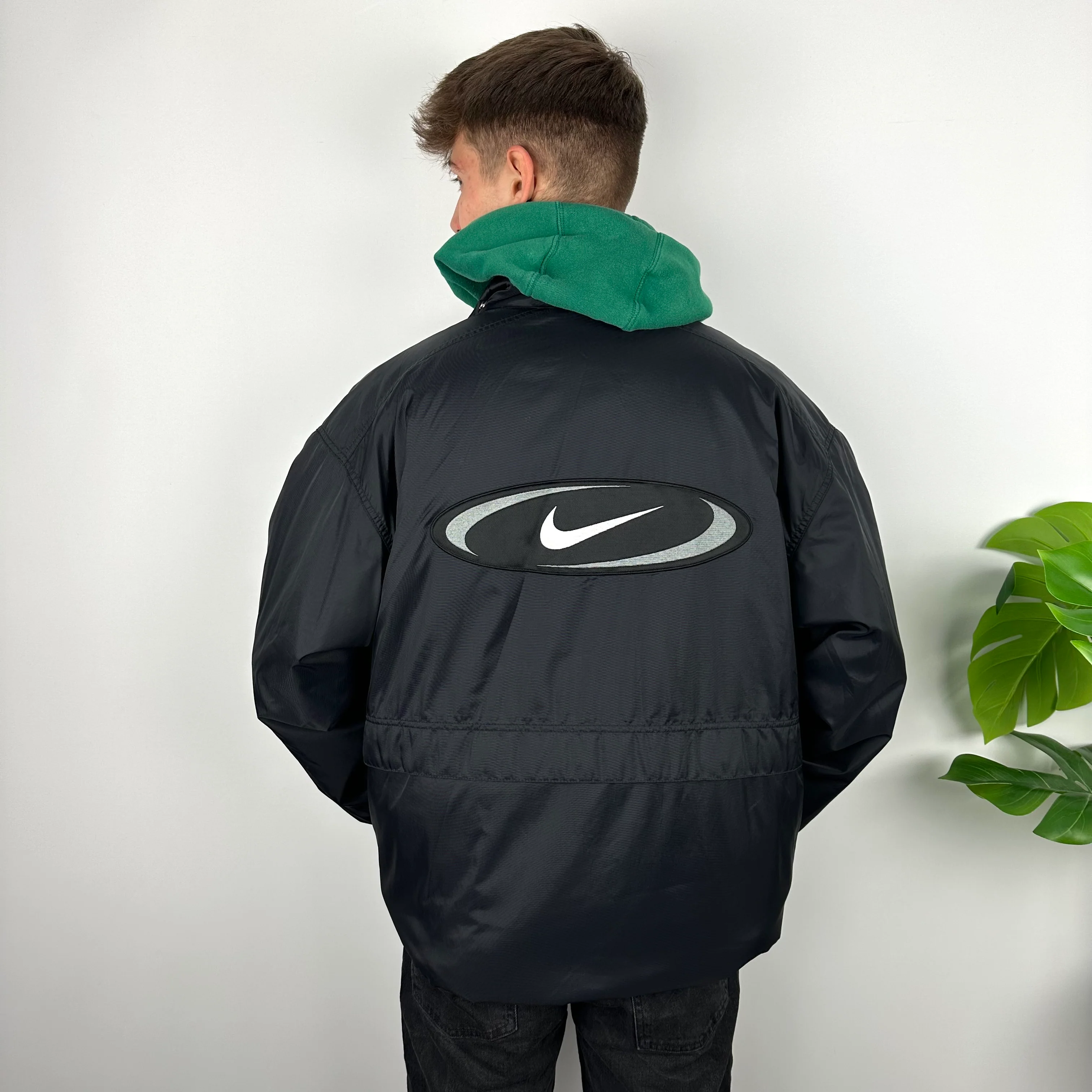 Nike Black Embroidered Swoosh Padded Jacket (L) - Image 4
