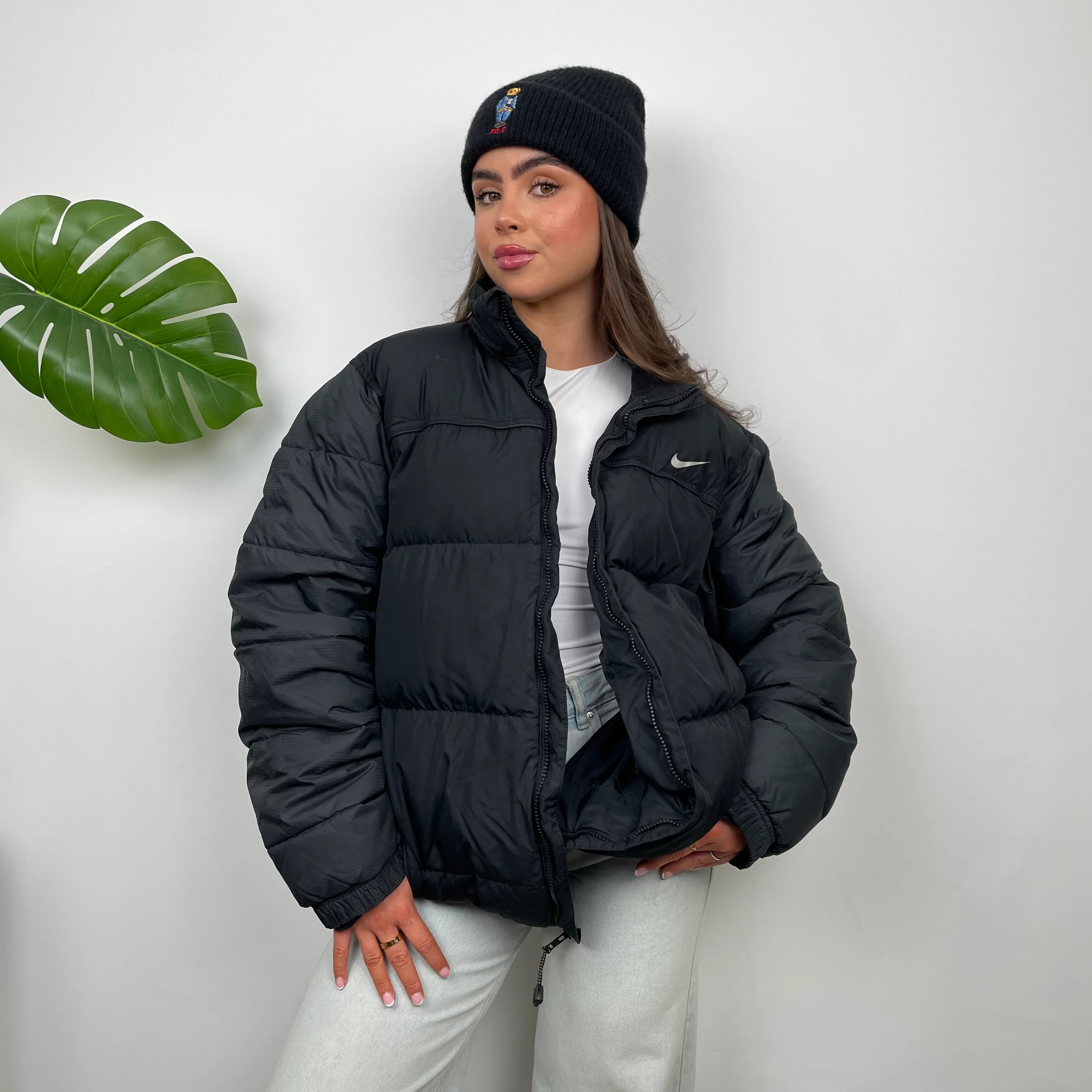Nike Black Embroidered Swoosh Puffer Jacket (XL) - Image 3