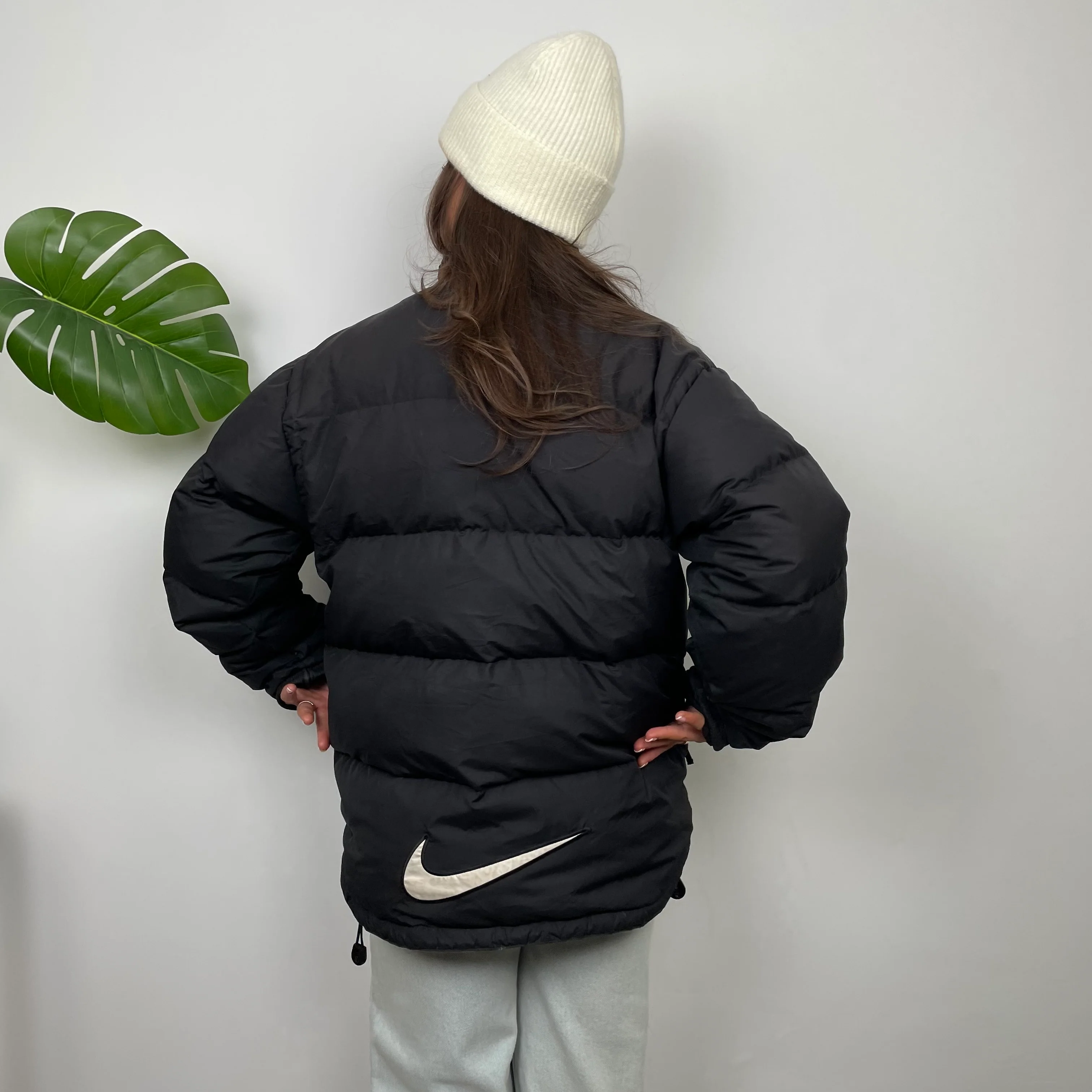 Nike Black Embroidered Swoosh Puffer Jacket (L) - Image 11