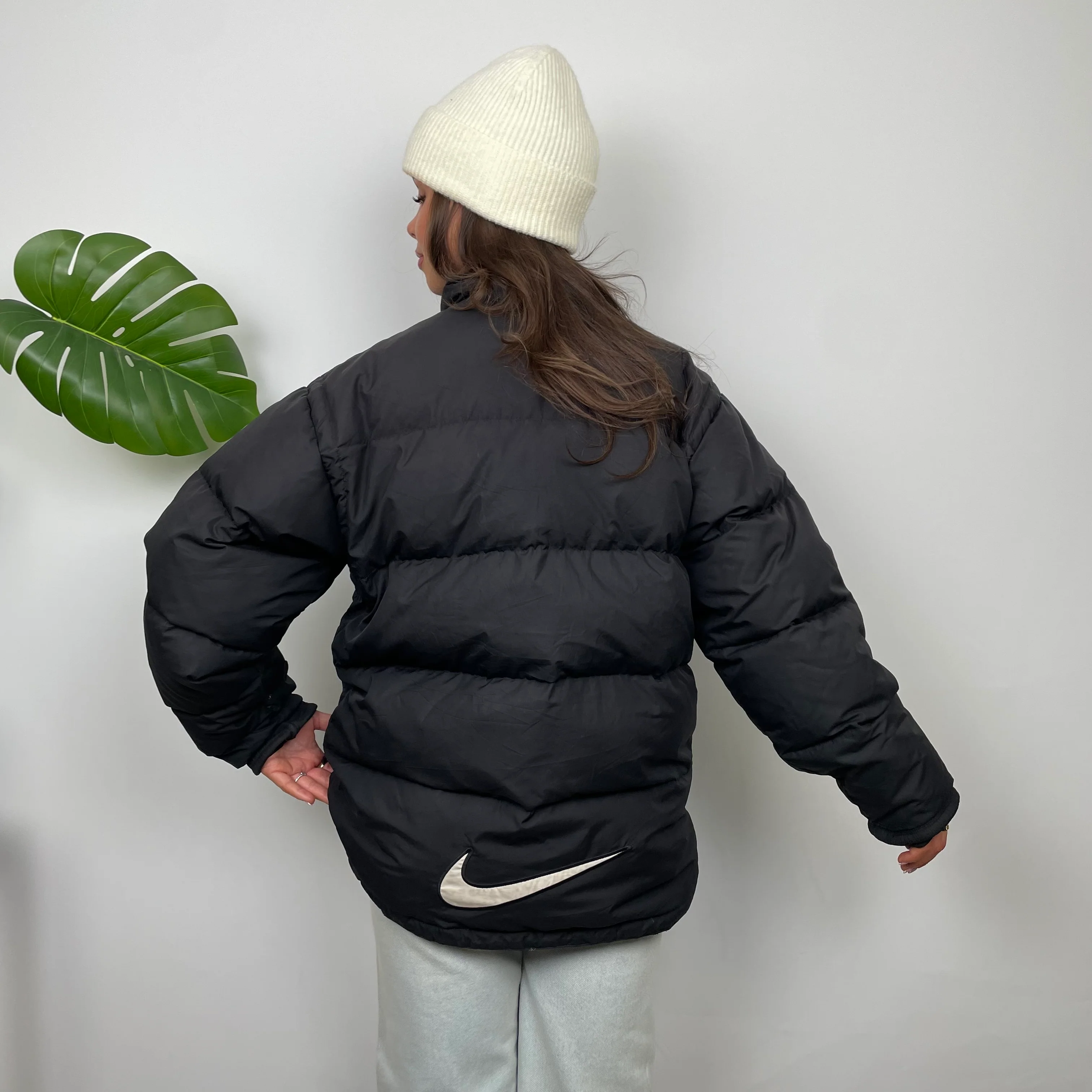 Nike Black Embroidered Swoosh Puffer Jacket (L) - Image 12