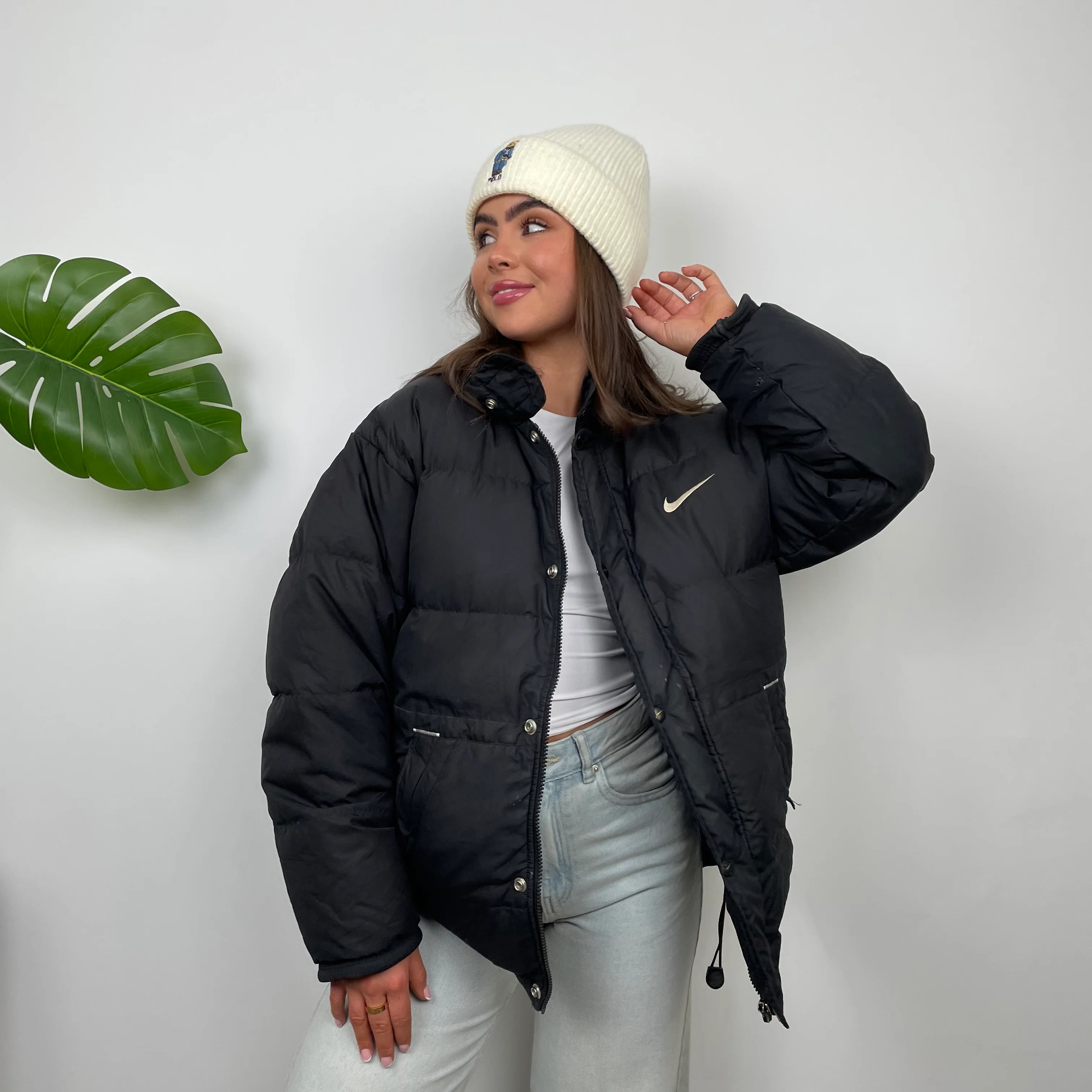 Nike Black Embroidered Swoosh Puffer Jacket (L) - Image 4