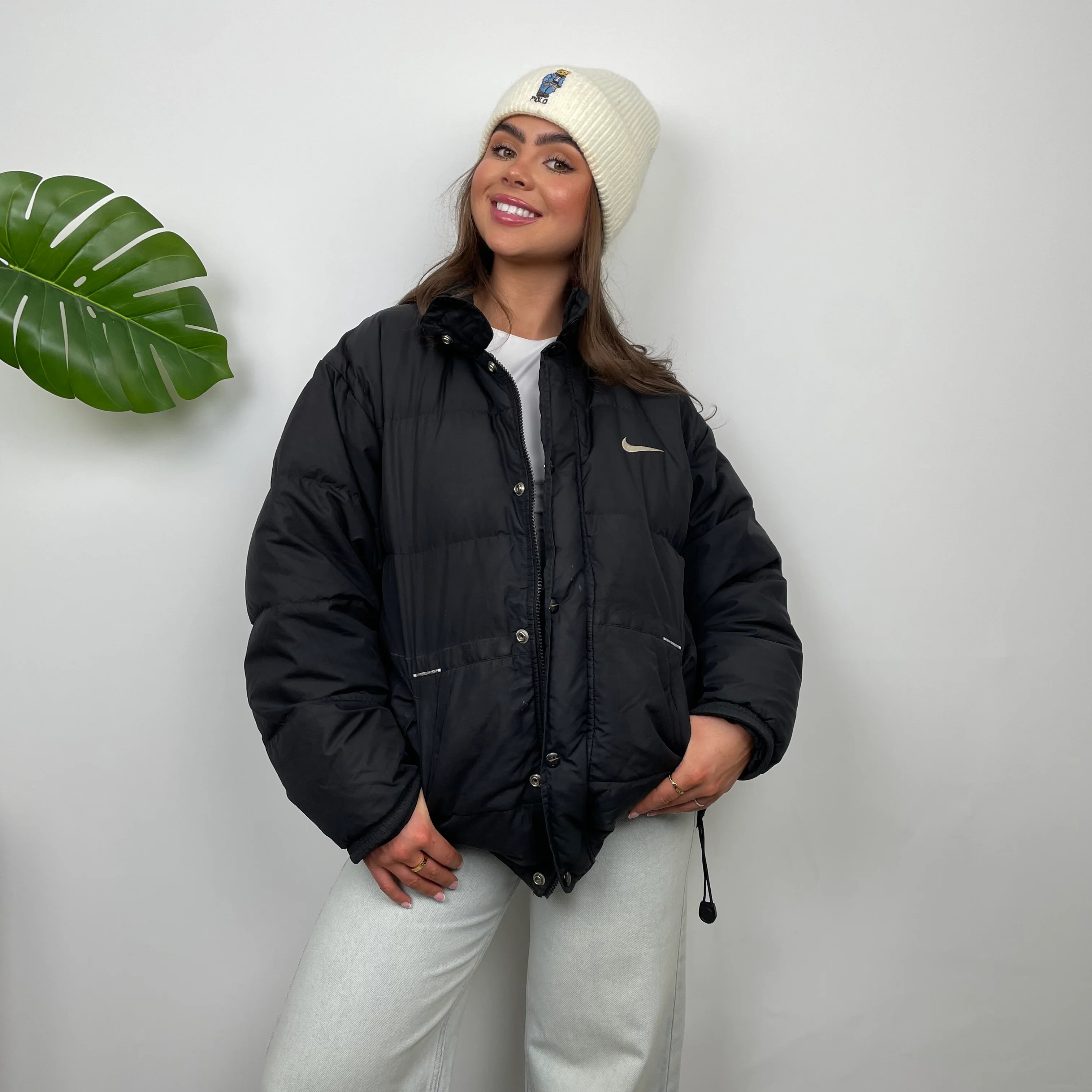 Nike Black Embroidered Swoosh Puffer Jacket (L) - Image 5