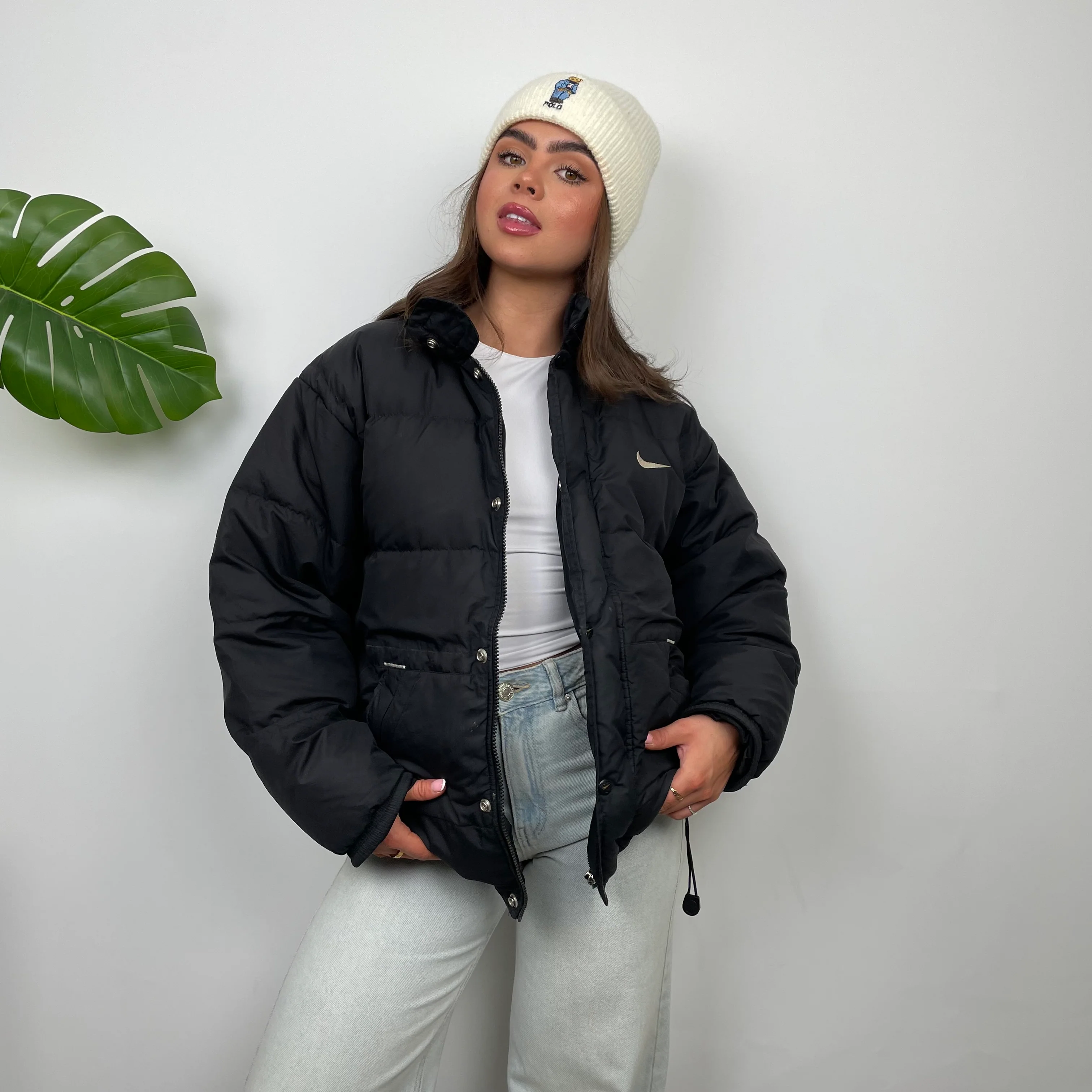 Nike Black Embroidered Swoosh Puffer Jacket (L) - Image 6