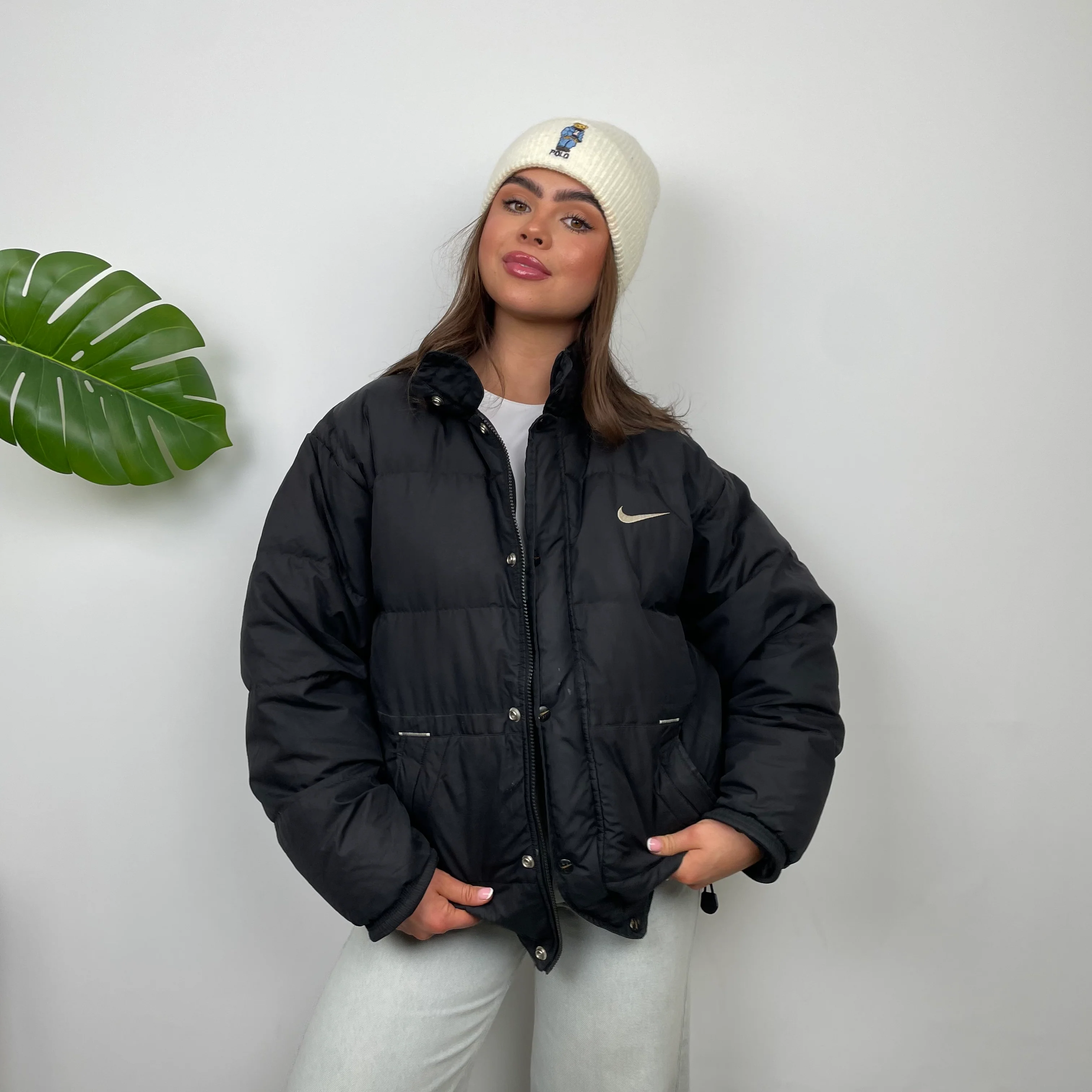 Nike Black Embroidered Swoosh Puffer Jacket (L) - Image 7