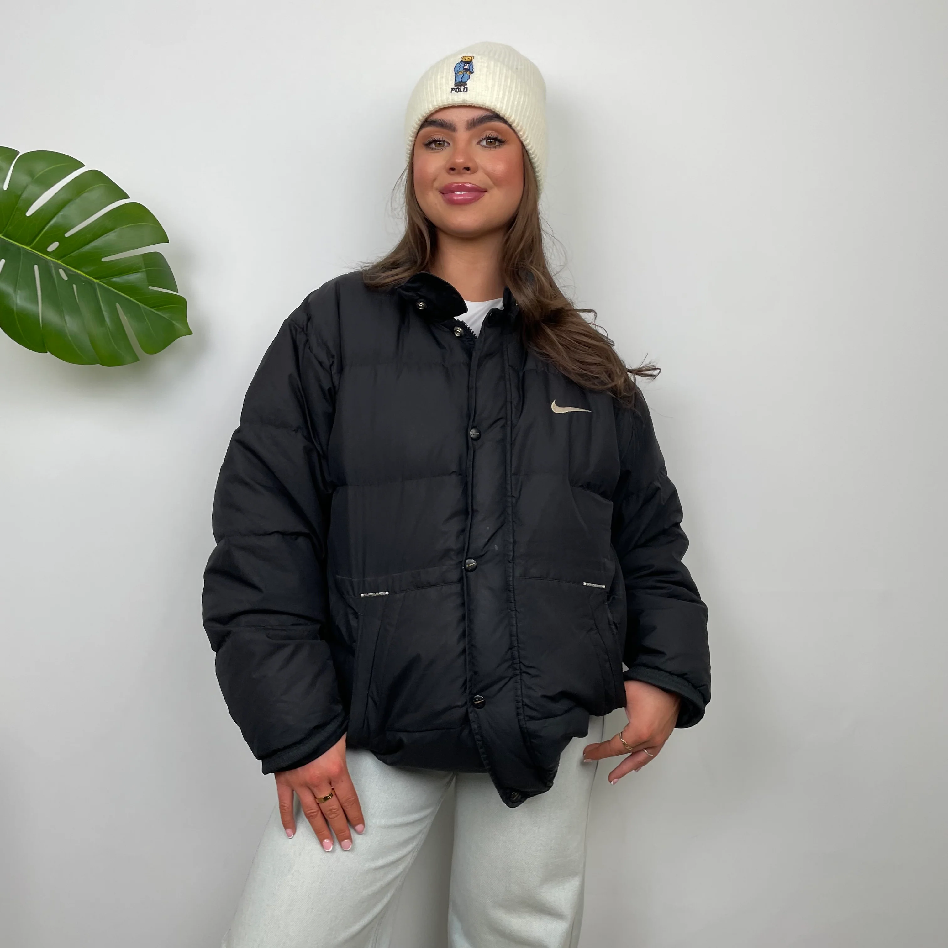 Nike Black Embroidered Swoosh Puffer Jacket (L) - Image 8
