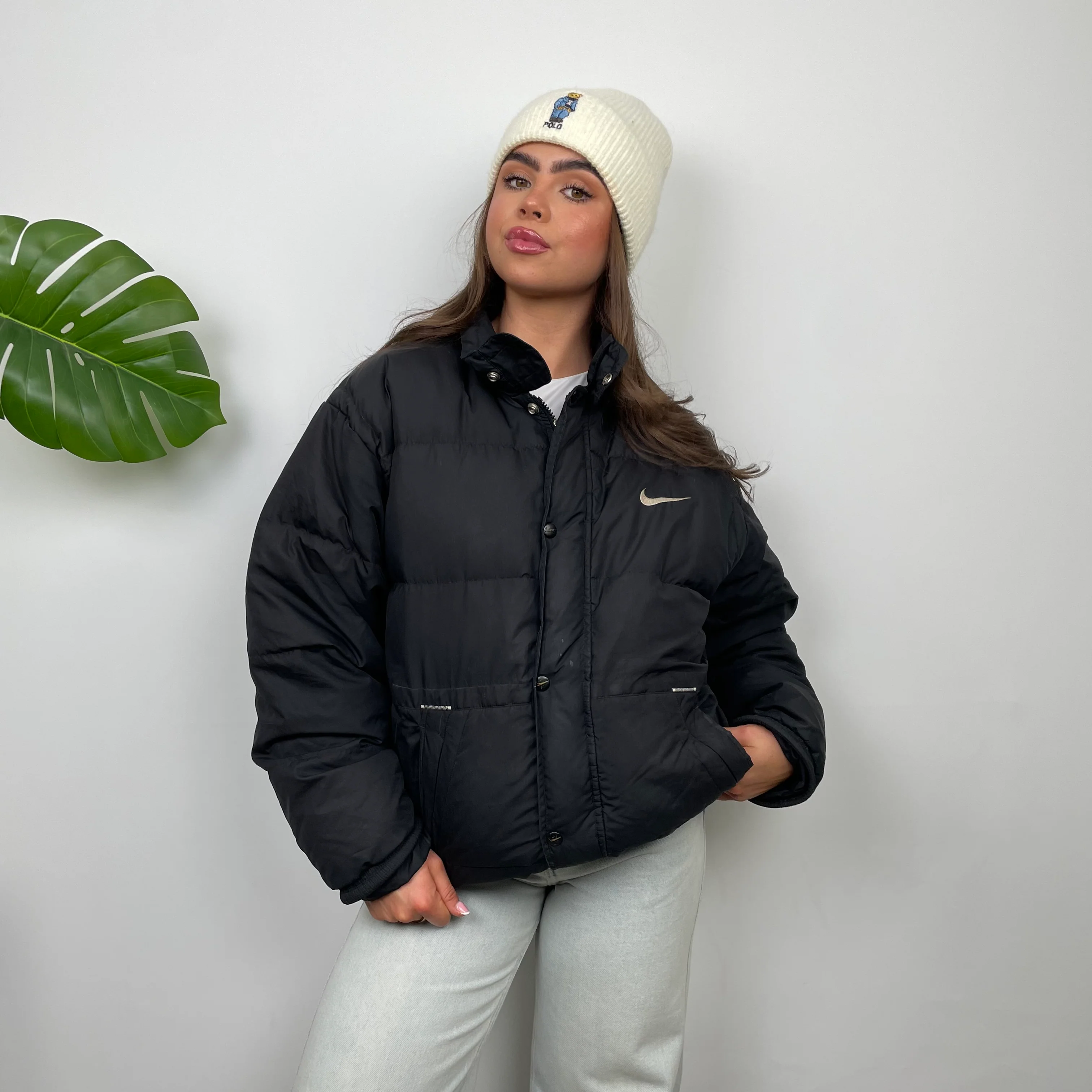 Nike Black Embroidered Swoosh Puffer Jacket (L) - Image 9