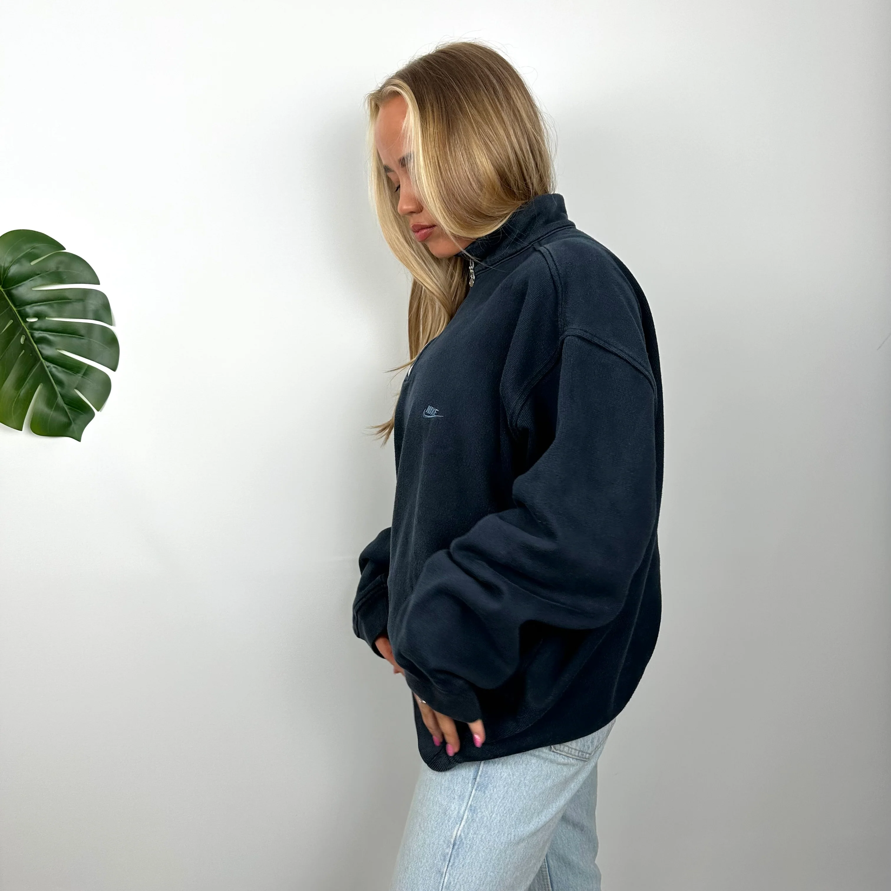 Nike Navy Embroidered Spell Out Quarter Zip Sweatshirt (XL) - Image 5