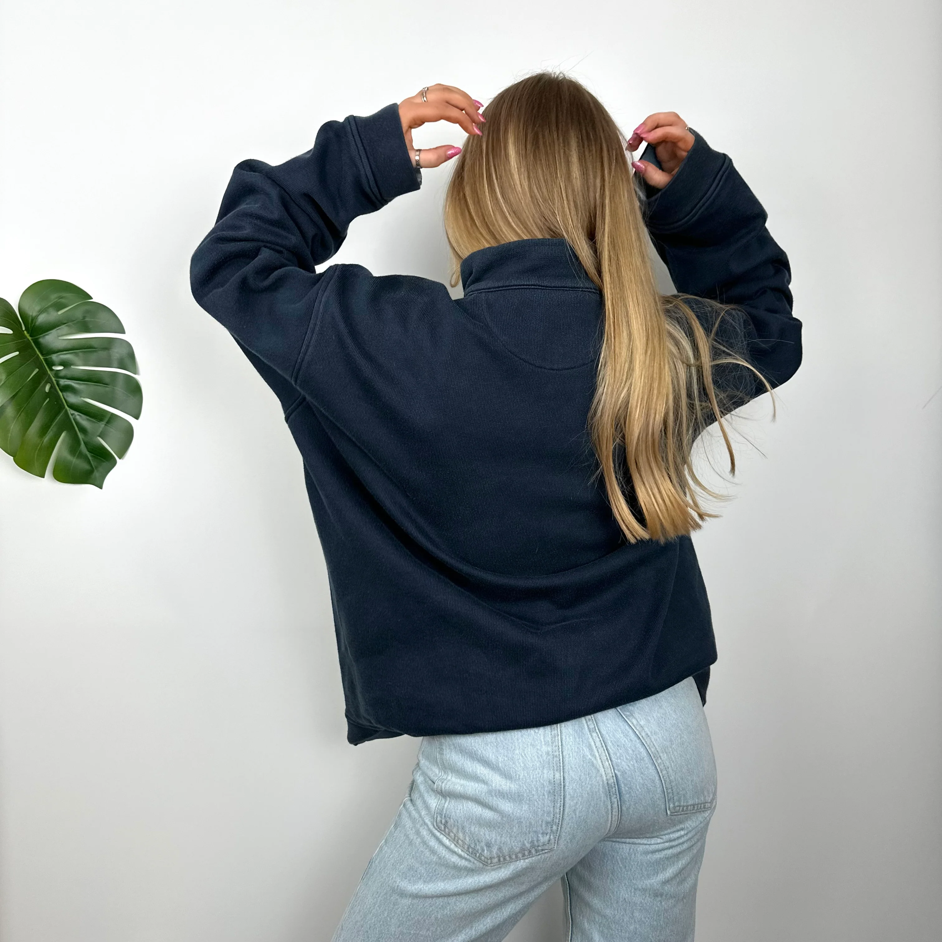 Nike Navy Embroidered Spell Out Quarter Zip Sweatshirt (XL) - Image 6