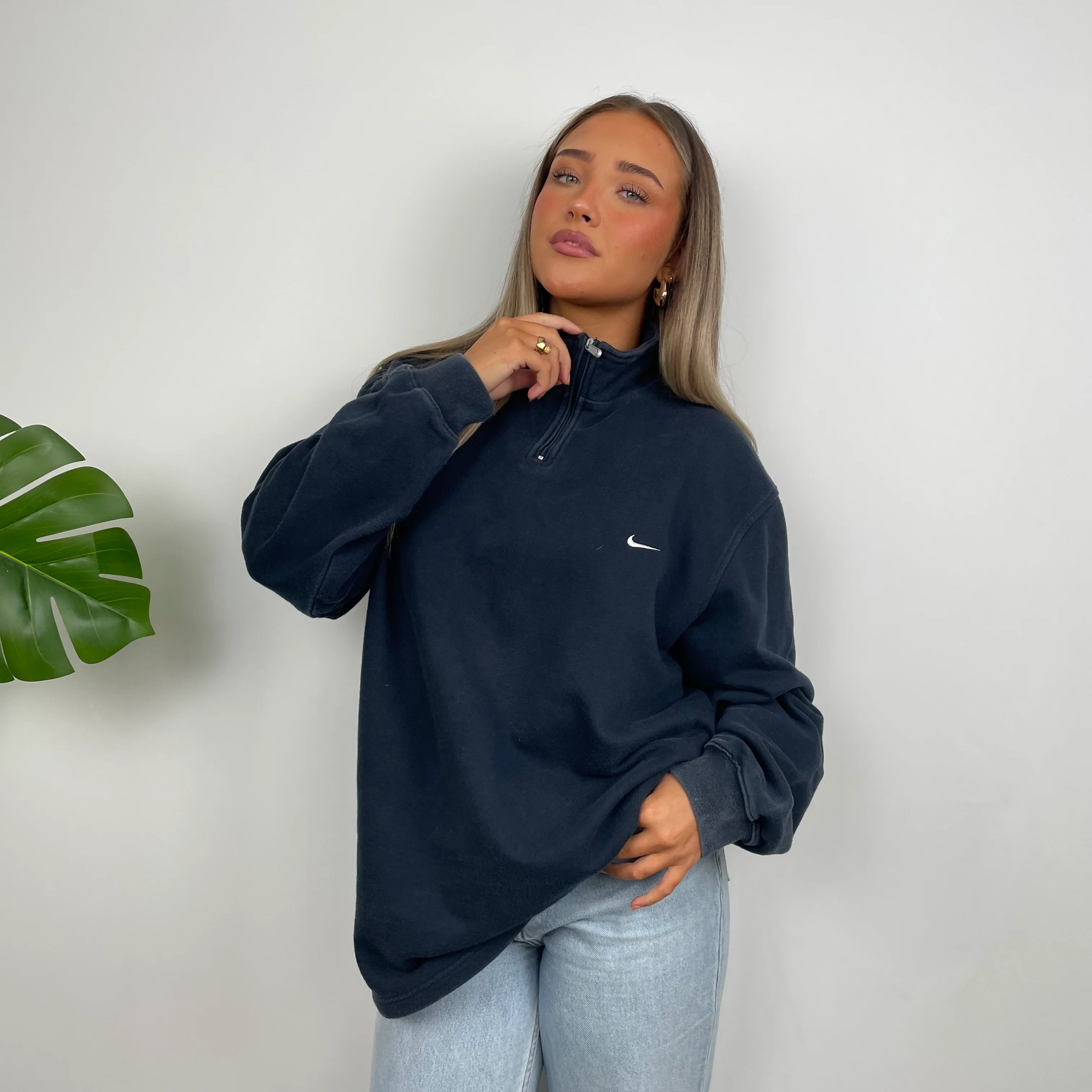 Nike Black Embroidered Swoosh Quarter Zip Sweatshirt (XL) - Image 8