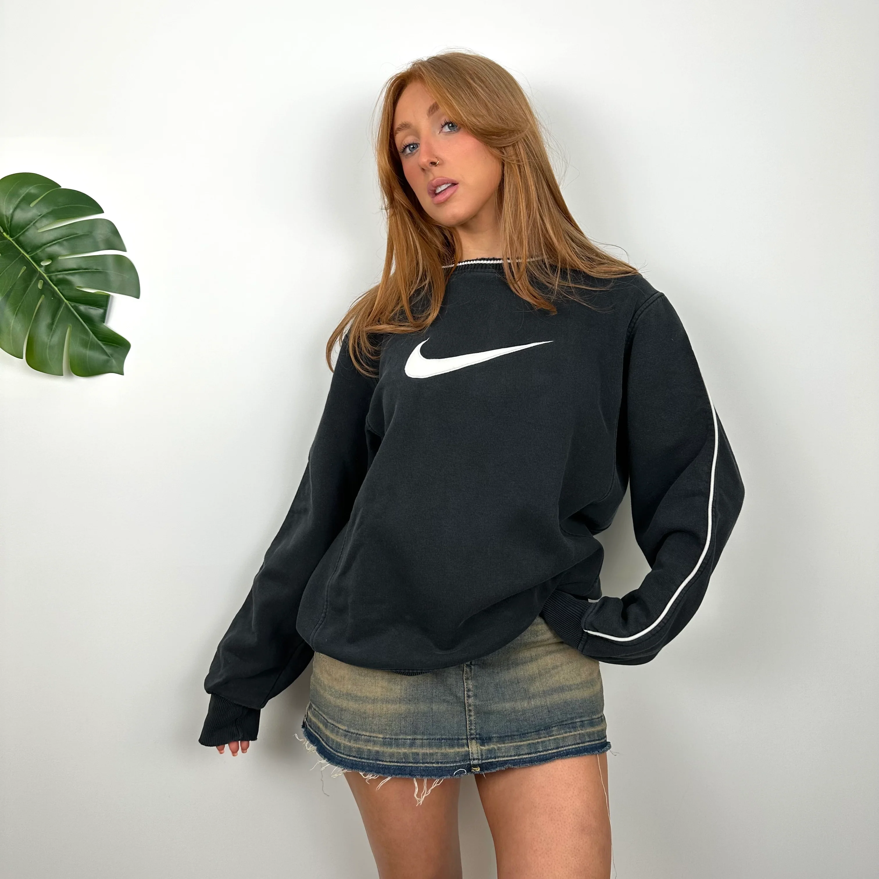 Nike Black Embroidered Swoosh Sweatshirt (M) - Image 4
