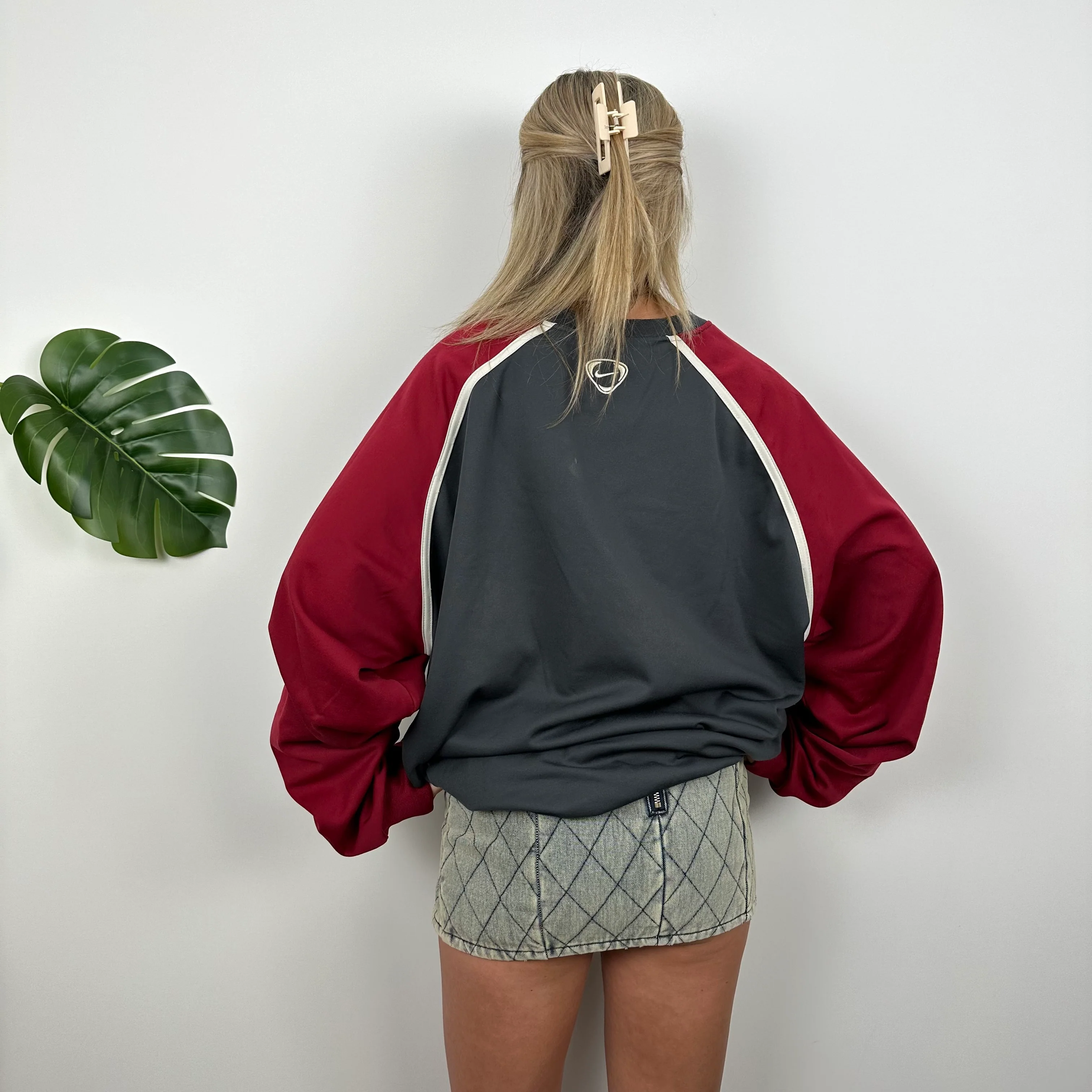 Nike Grey & Maroon Embroidered Swoosh Sweatshirt (XXL) - Image 6