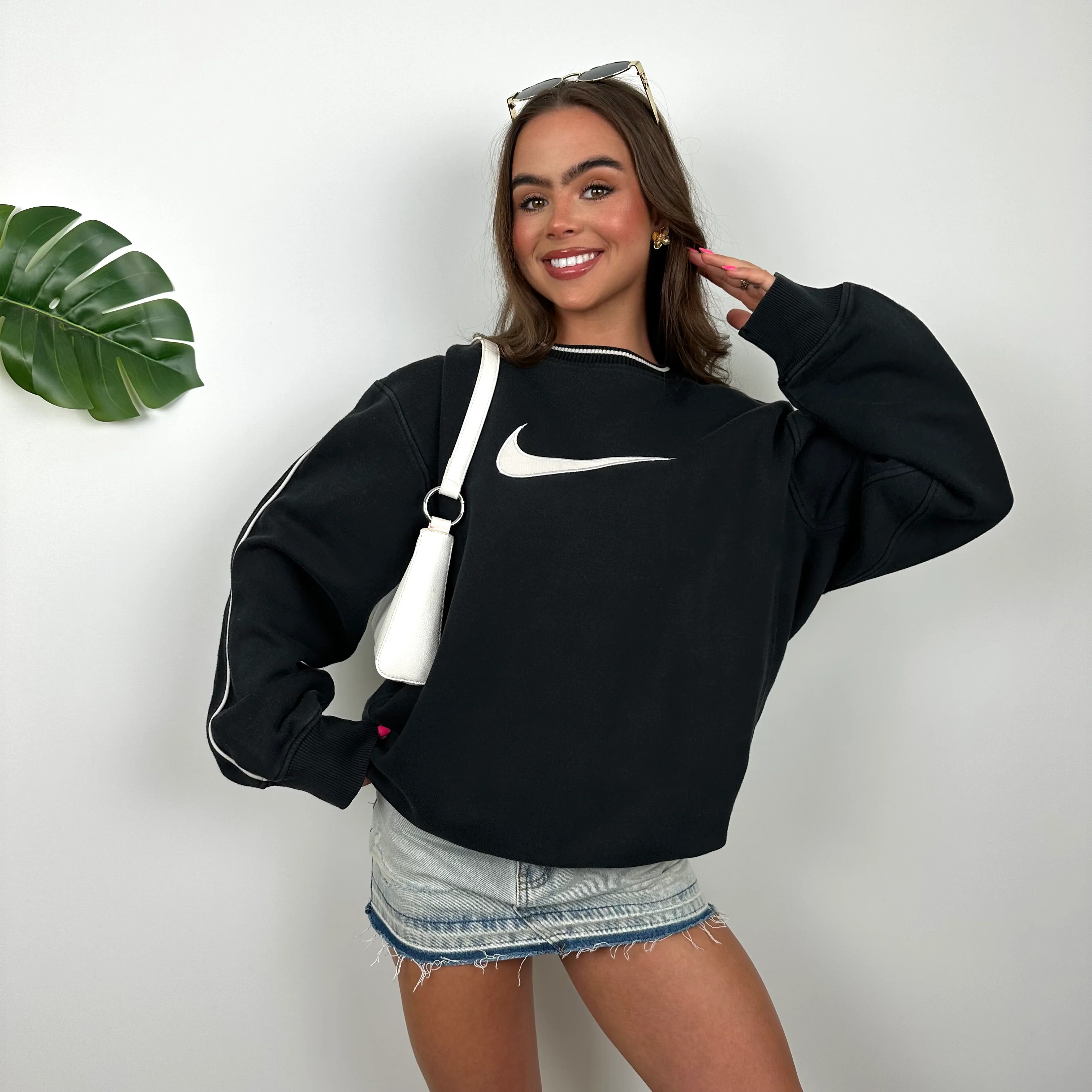Nike Black Embroidered Swoosh Sweatshirt (L) - Image 2