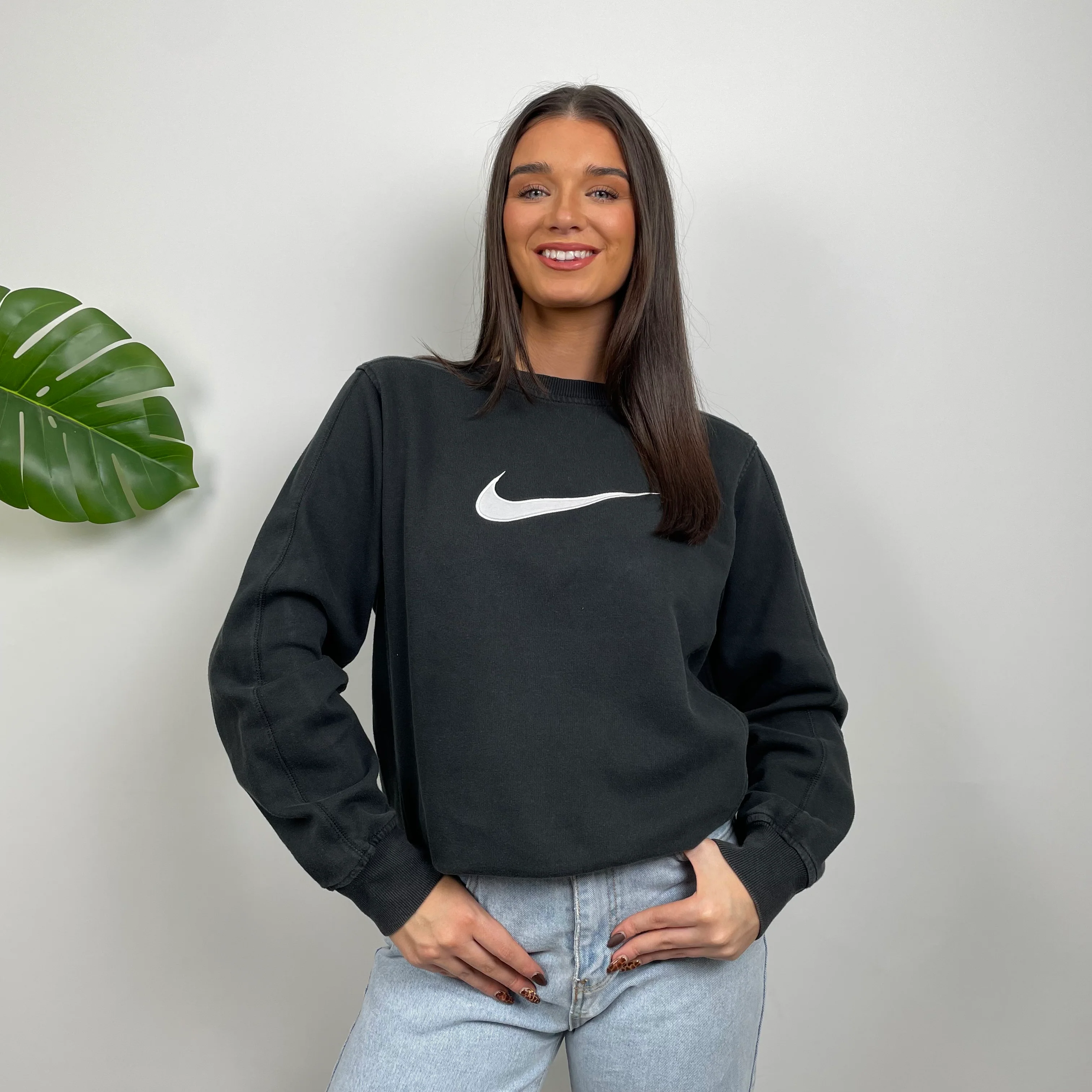 Nike Black Embroidered Swoosh Sweatshirt (S) - Image 2
