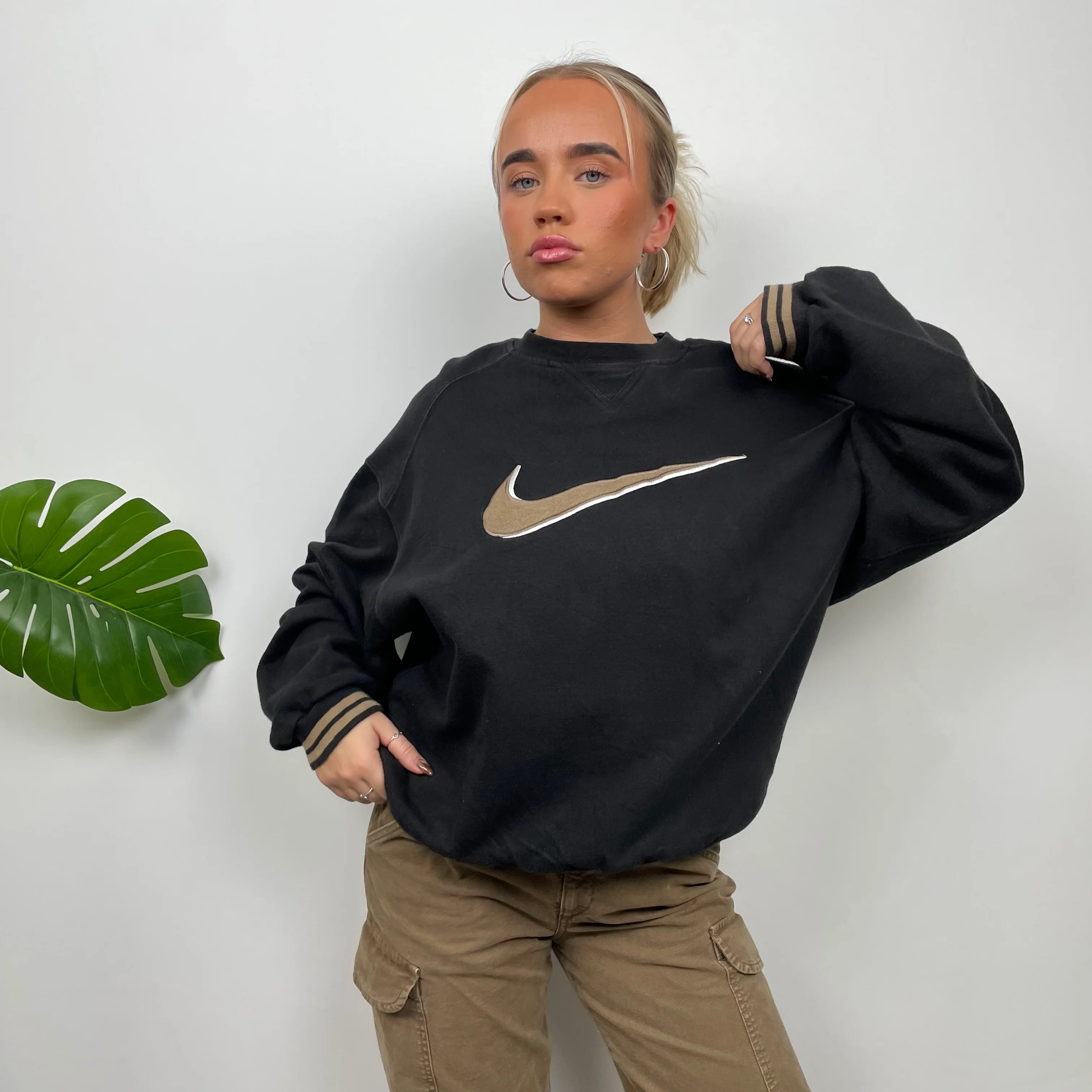 Nike Black Embroidered Swoosh Sweatshirt (M) - Image 2