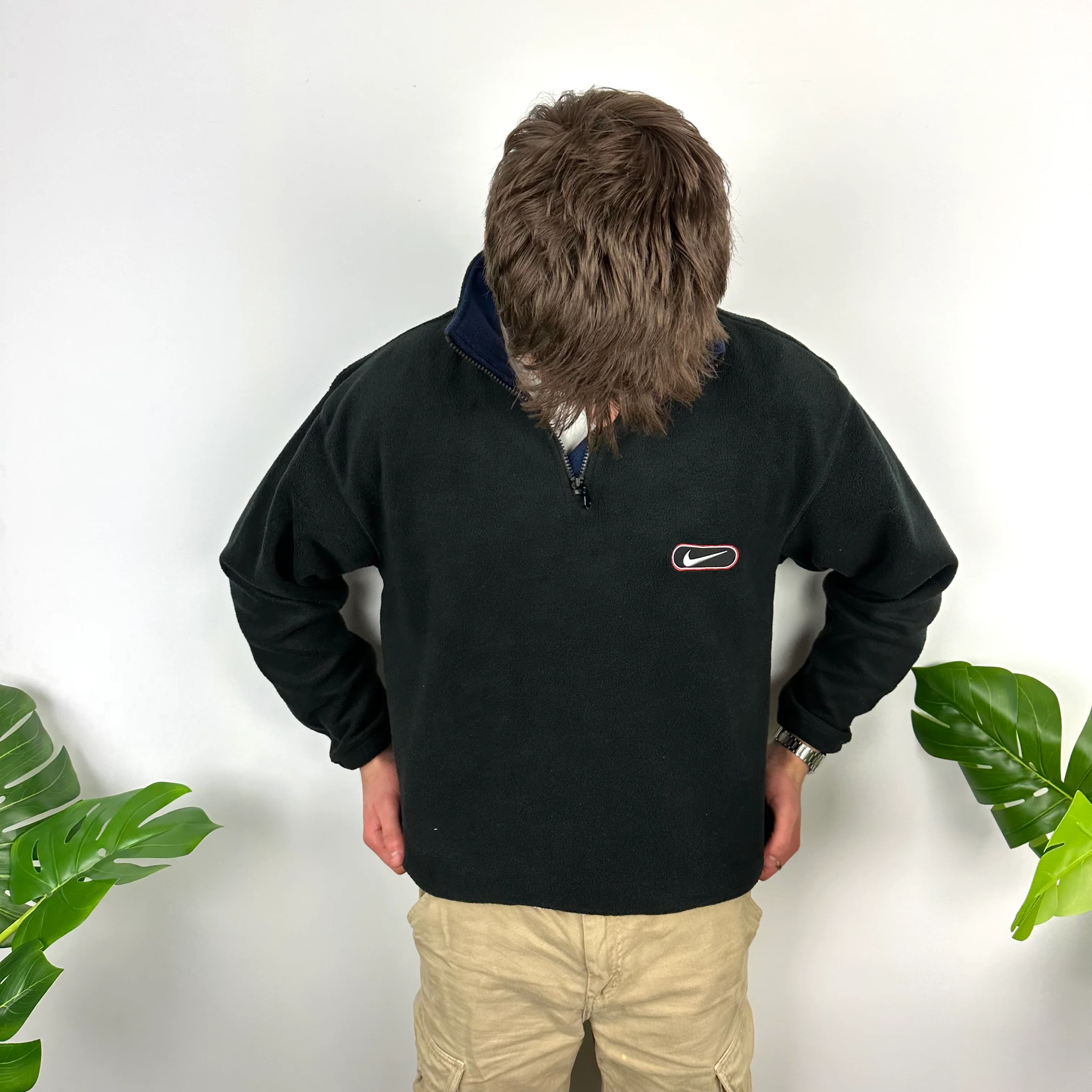 Nike Black Embroidered Swoosh Teddy Bear Fleece Quarter Zip Sweatshirt (M) - Image 2